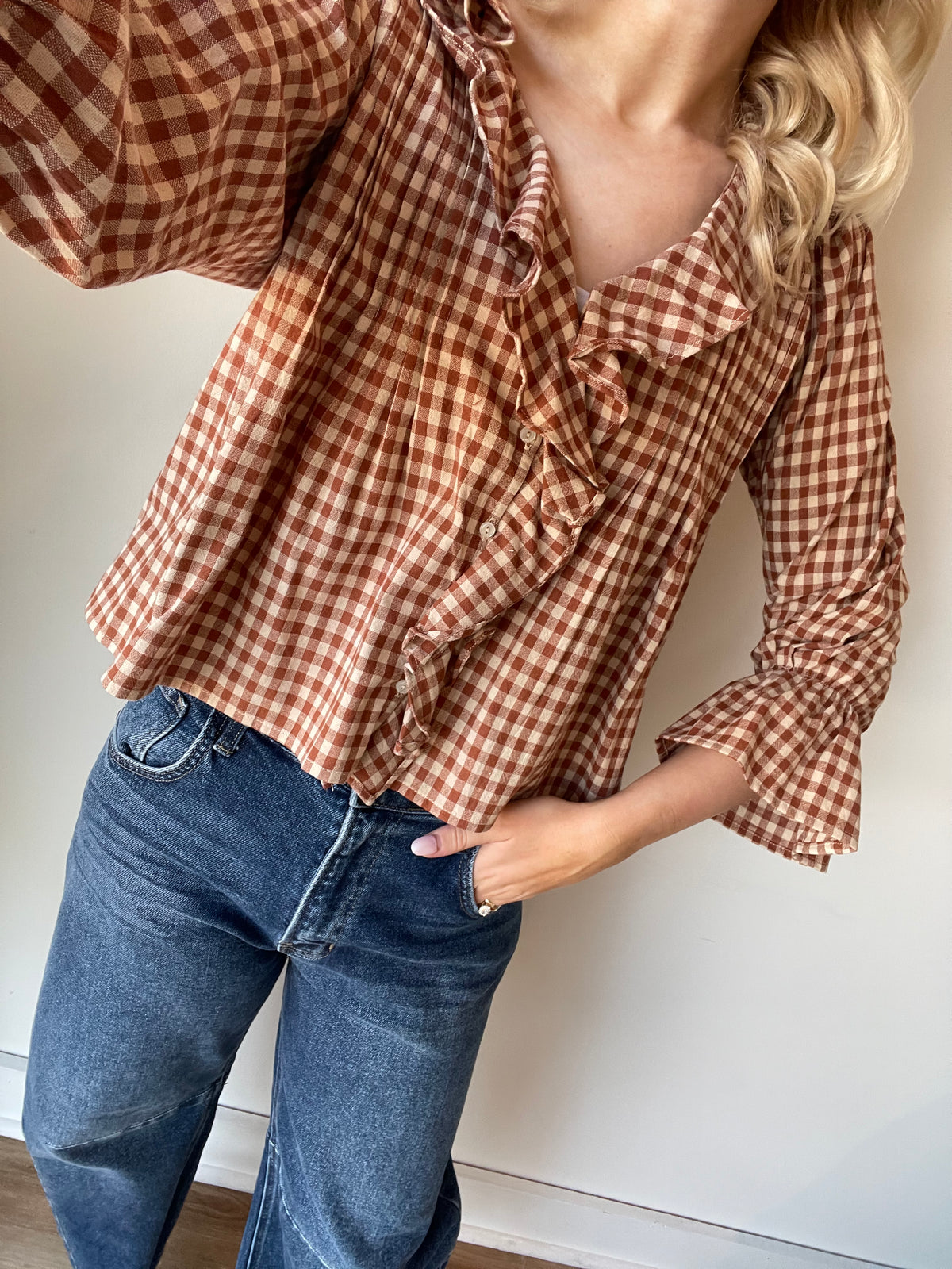 Hazel Gingham Ruffle Blouse