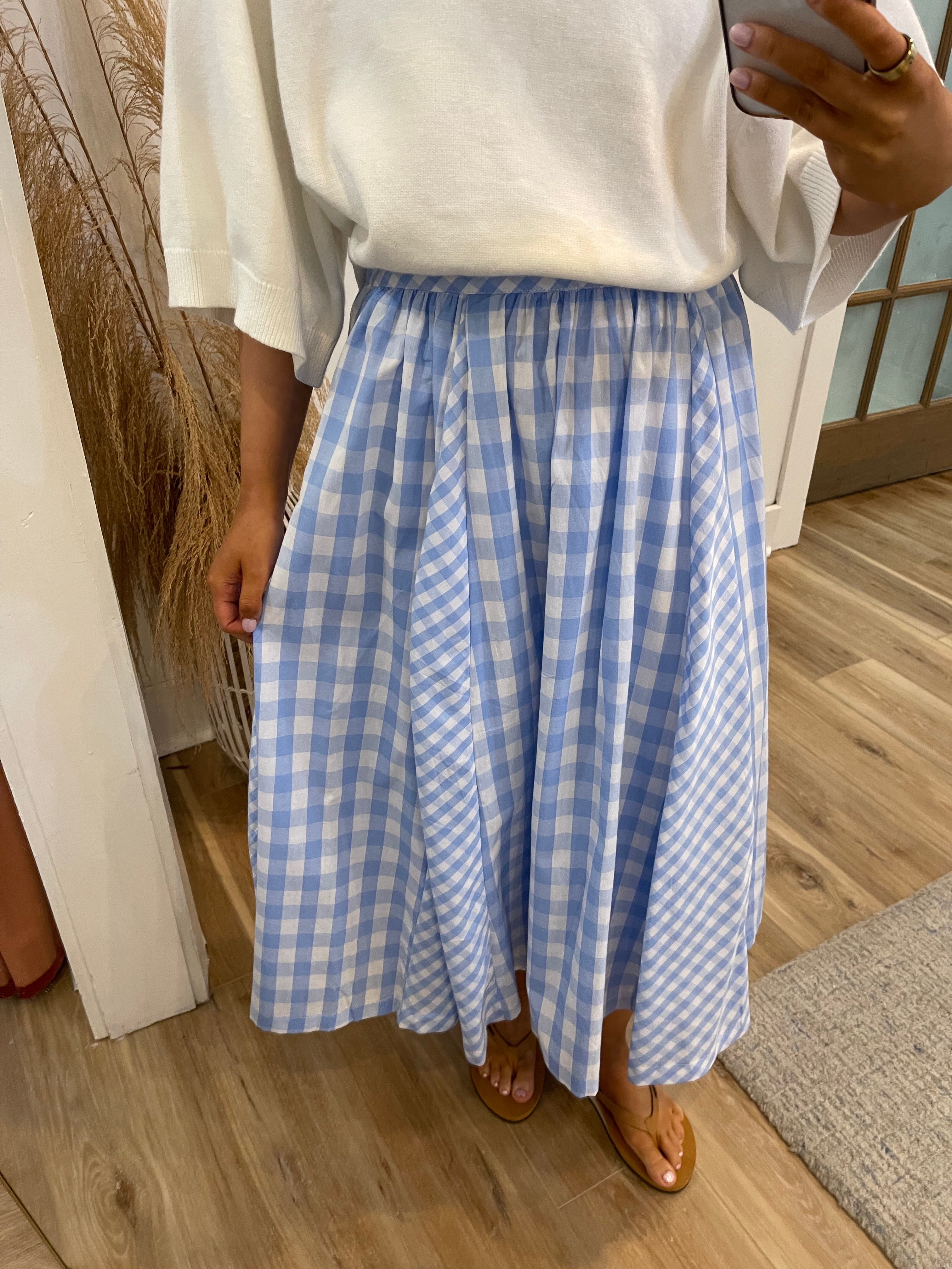 Gingham Pleated Midi Skirt