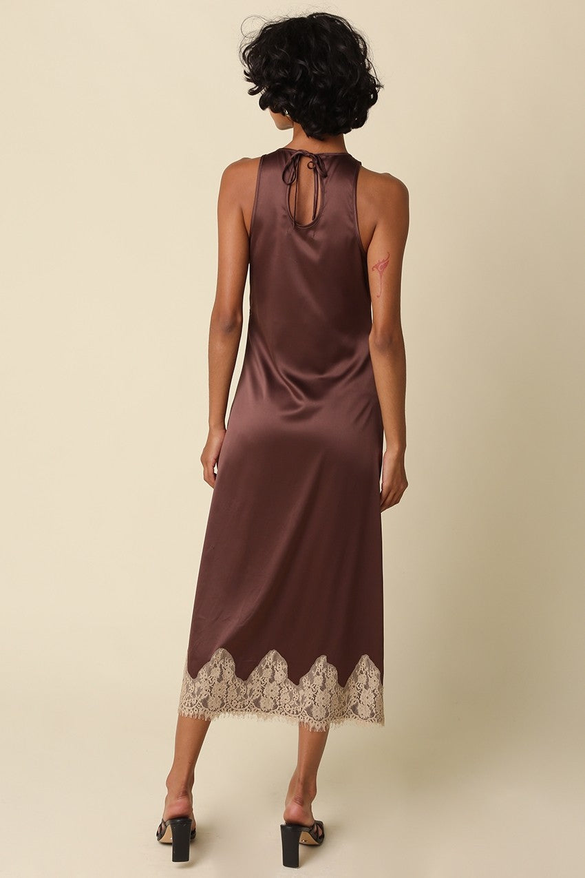 Zoe Lace Trim Satin Dress