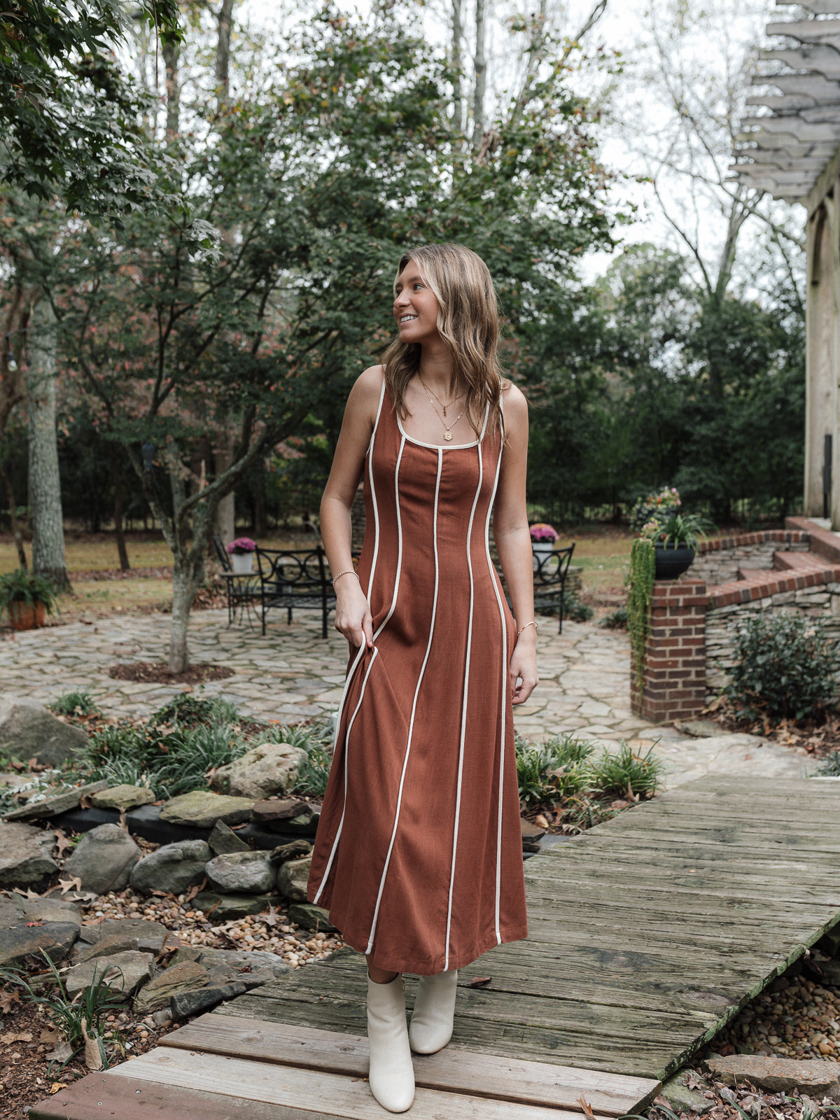 Contrast Linen Midi Dress