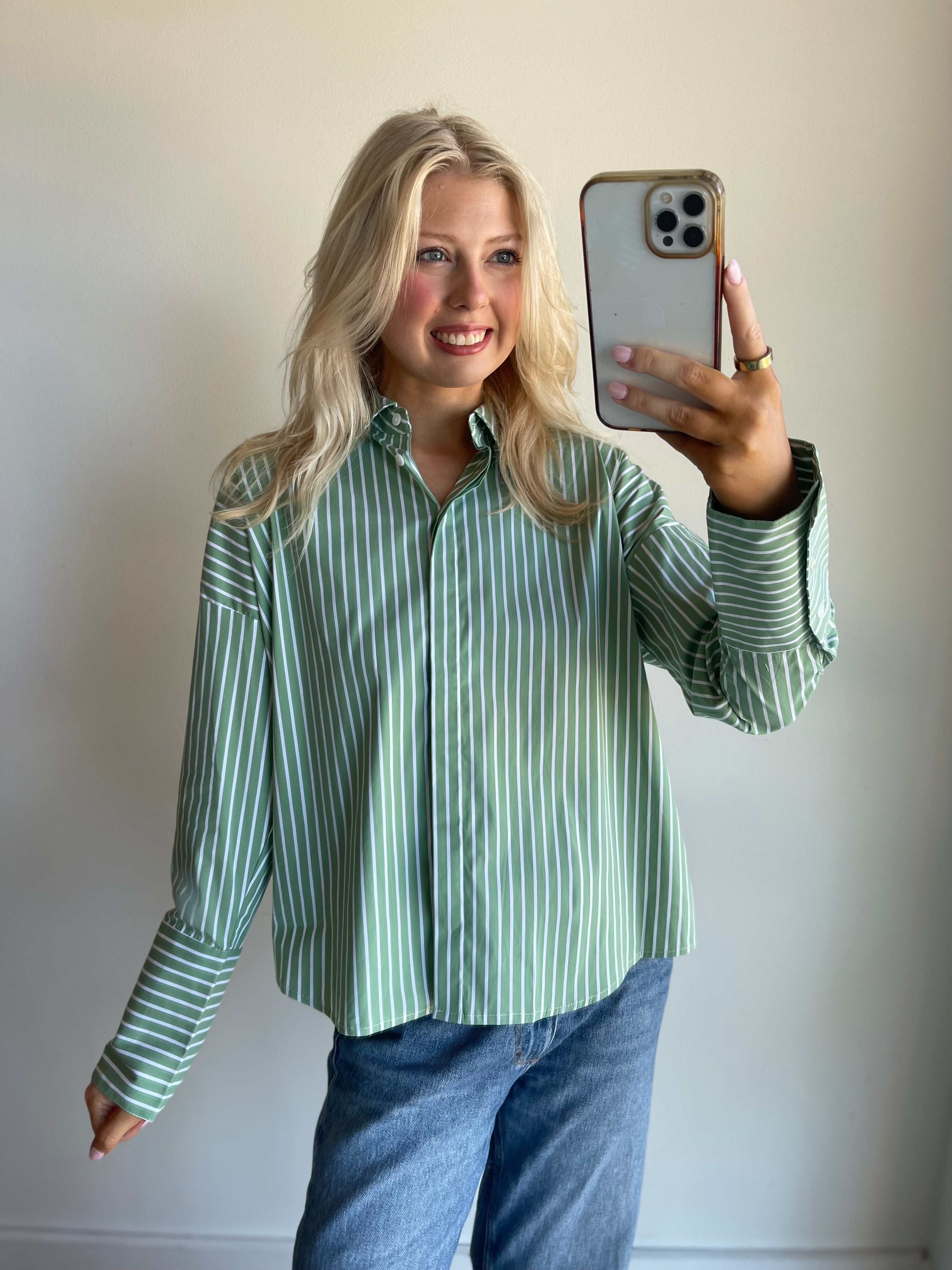 Sage Stripe Button Down Shirt