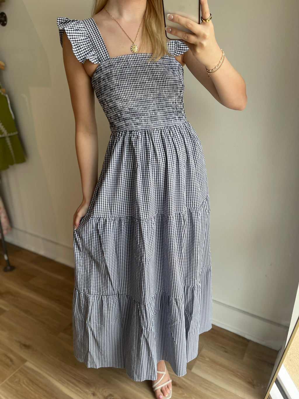Navy Gingham Maxi Dress