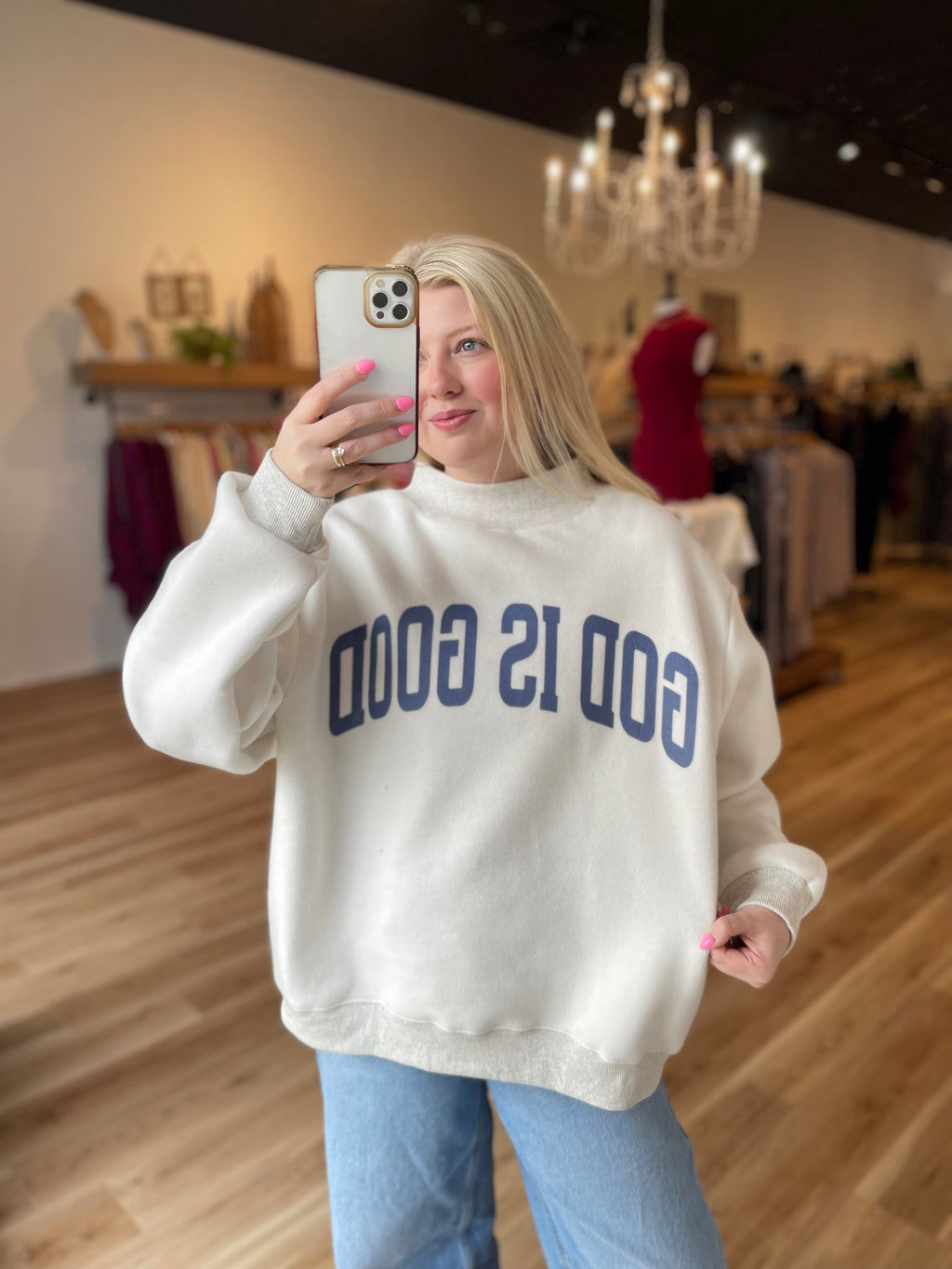 'Jesus & God is Good' Reversible Mock Neck