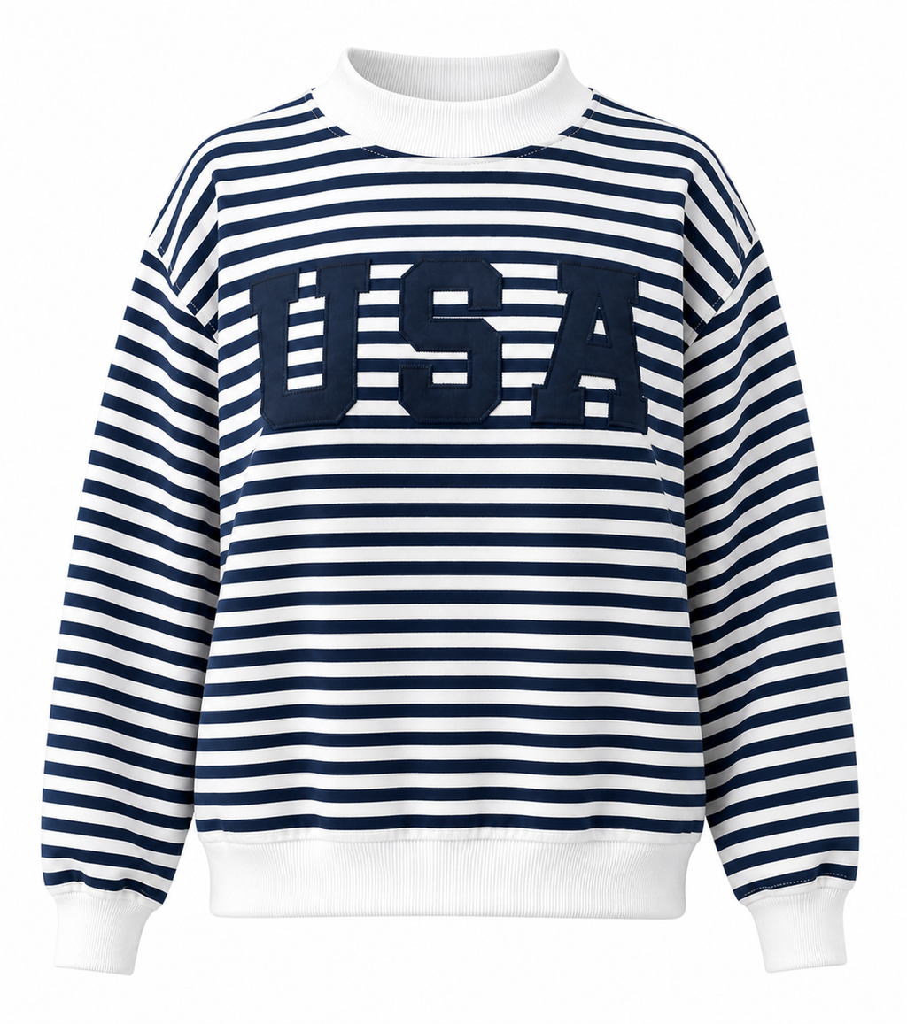 "USA" Striped Mockneck