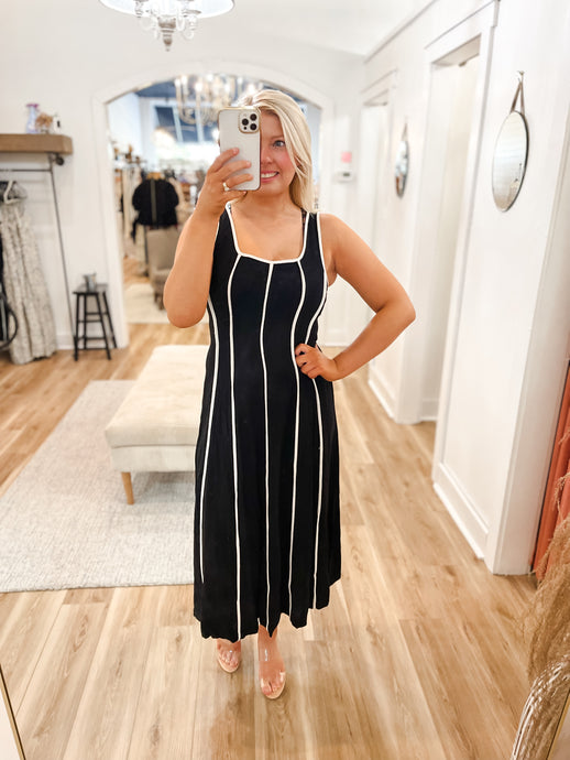 Contrast Linen Midi Dress