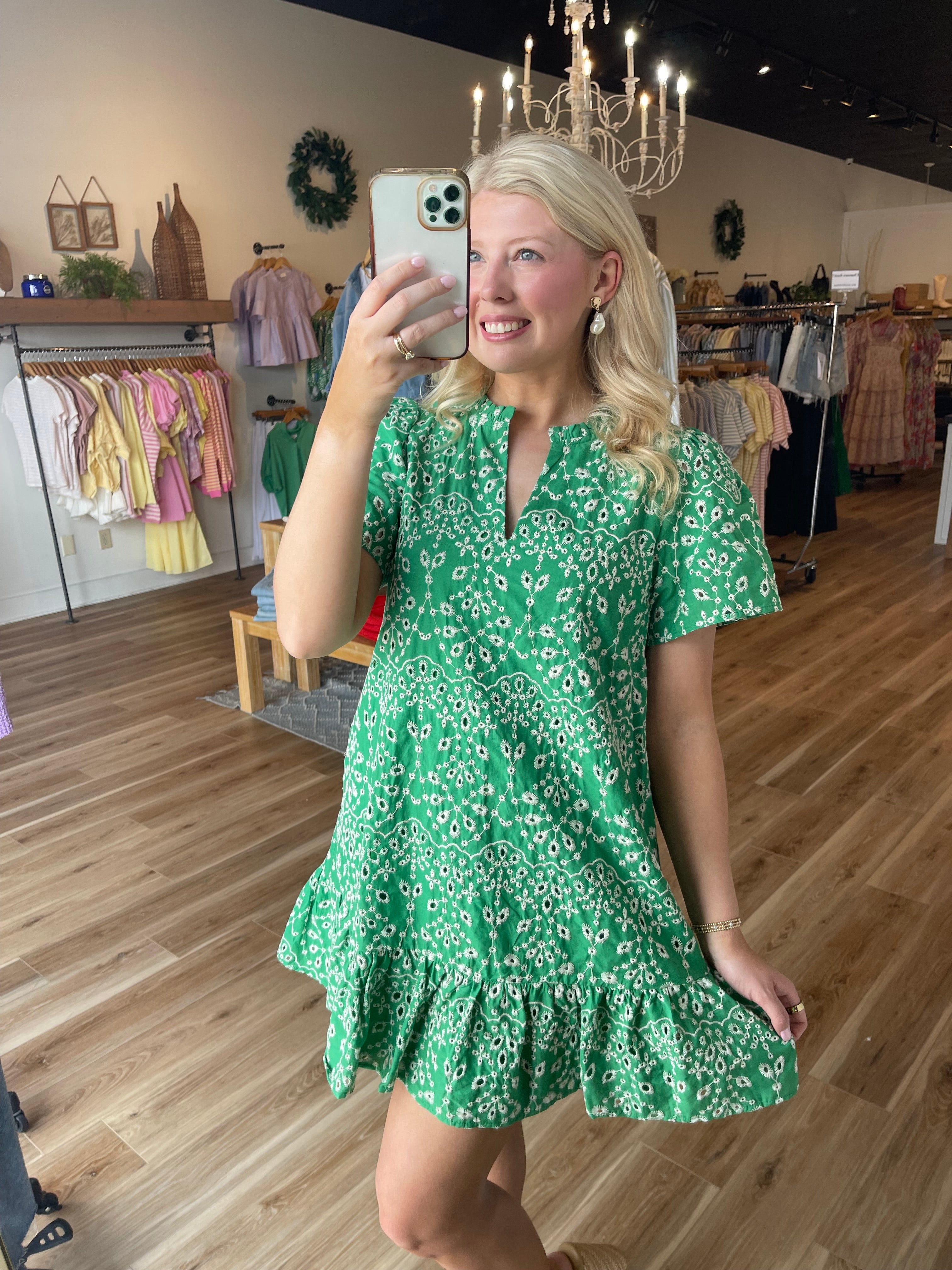 Verde Eyelet Mini Dress