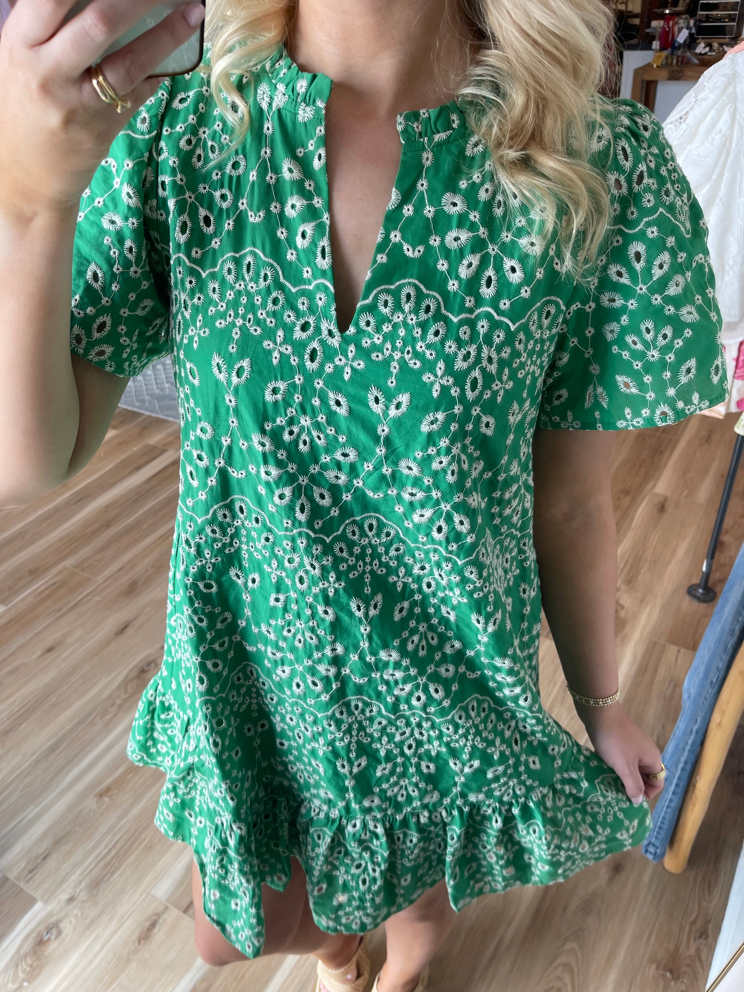 Verde Eyelet Mini Dress