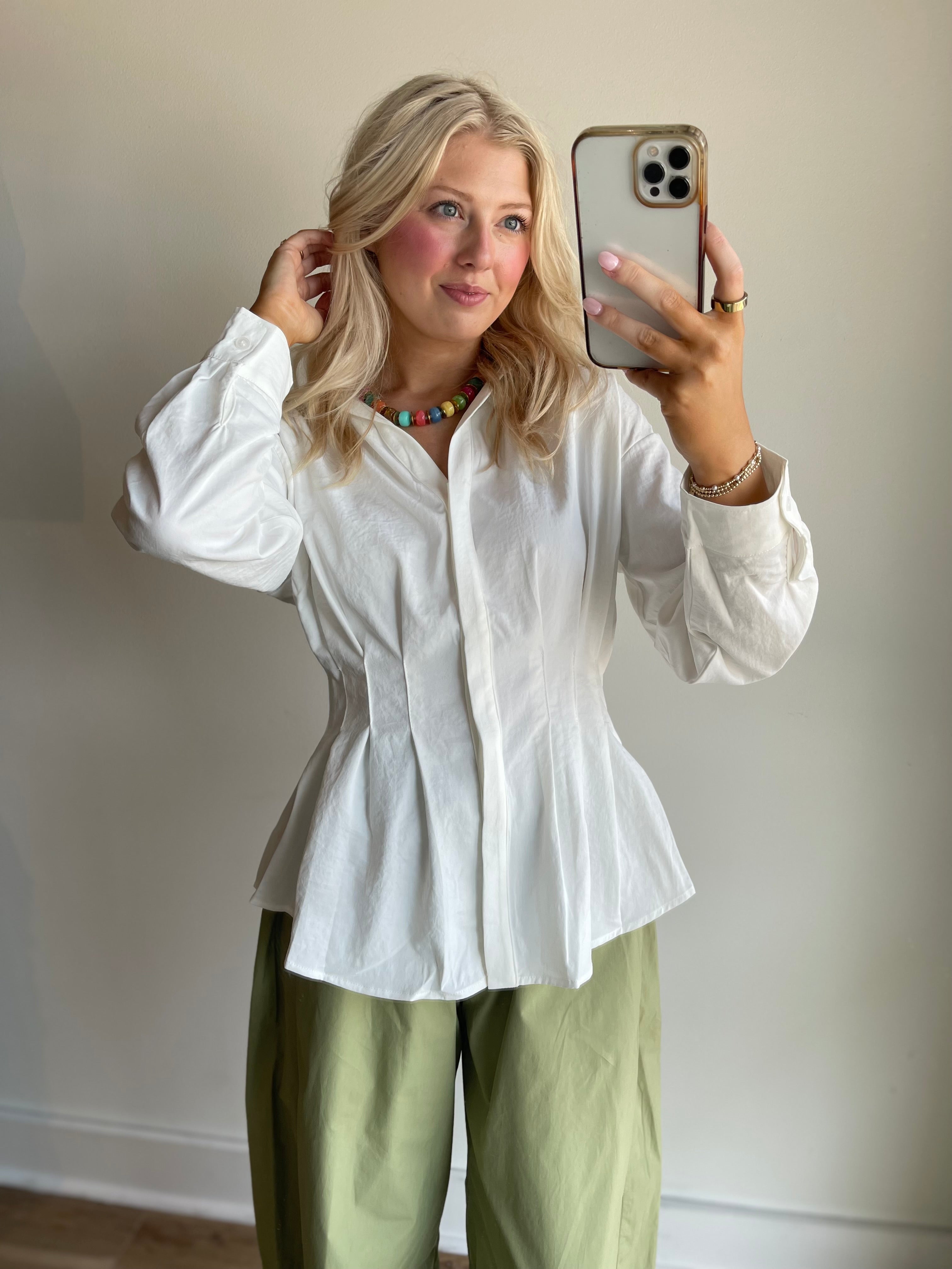 Miranda Pleated Button Down Shirt