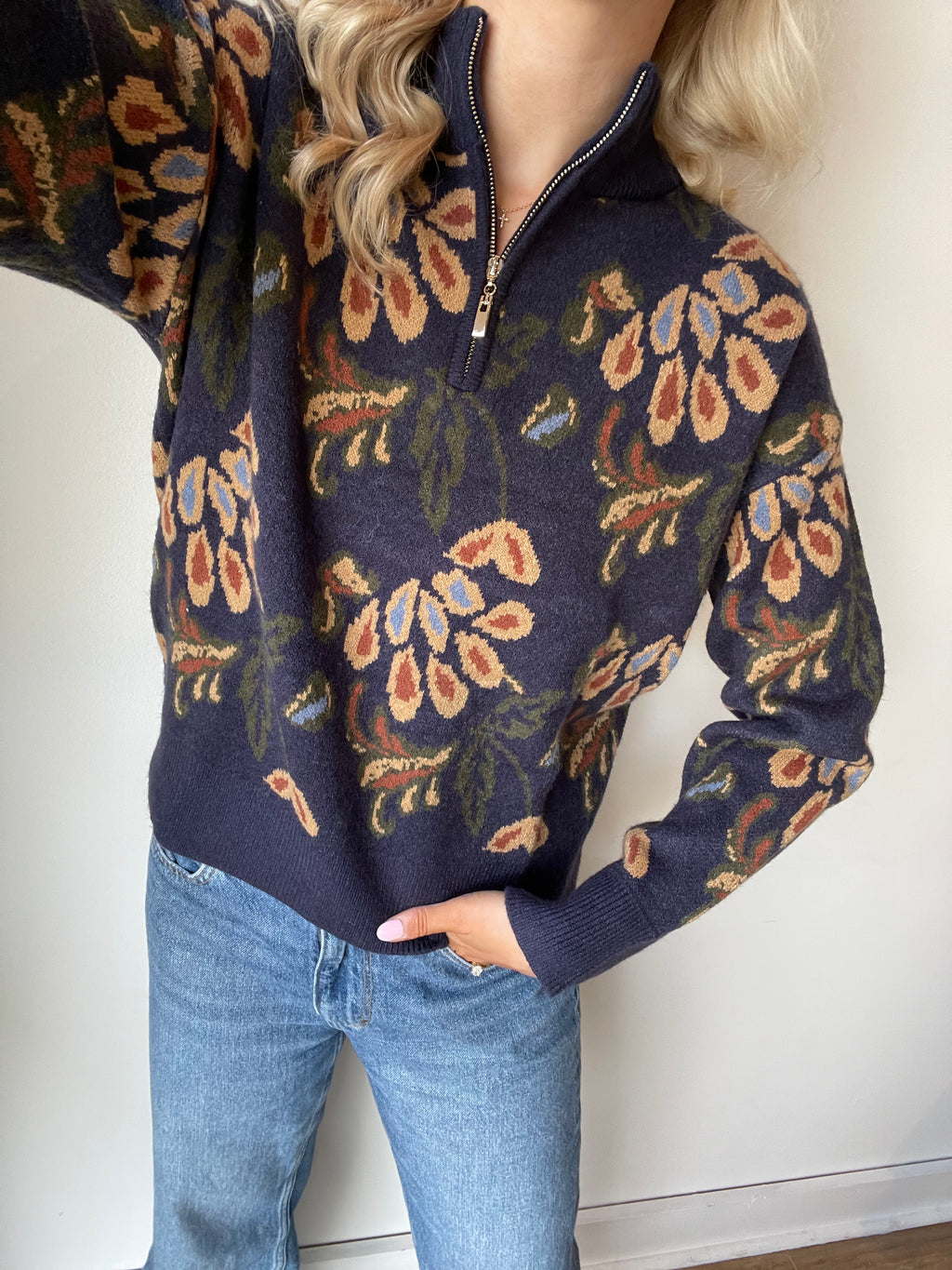 Cheyanne Jacquard Half Zip Sweater