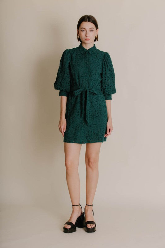 Embroidered Eyelet Shirt Dress