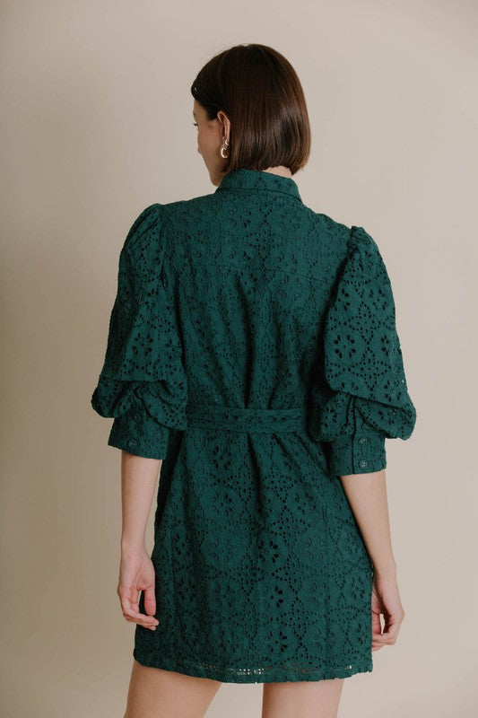 Embroidered Eyelet Shirt Dress