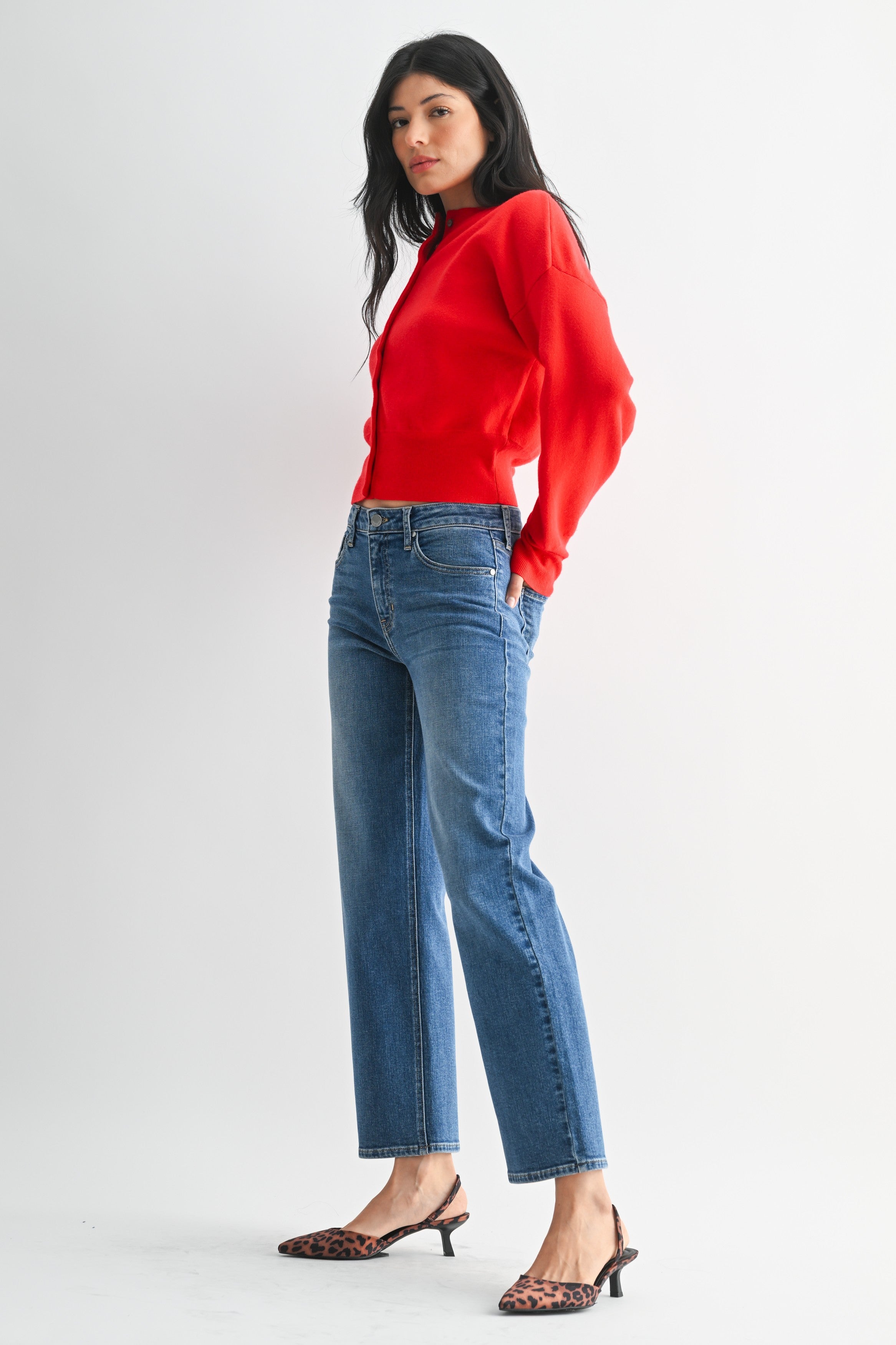 Mid Rise Slim Wide Leg Jeans