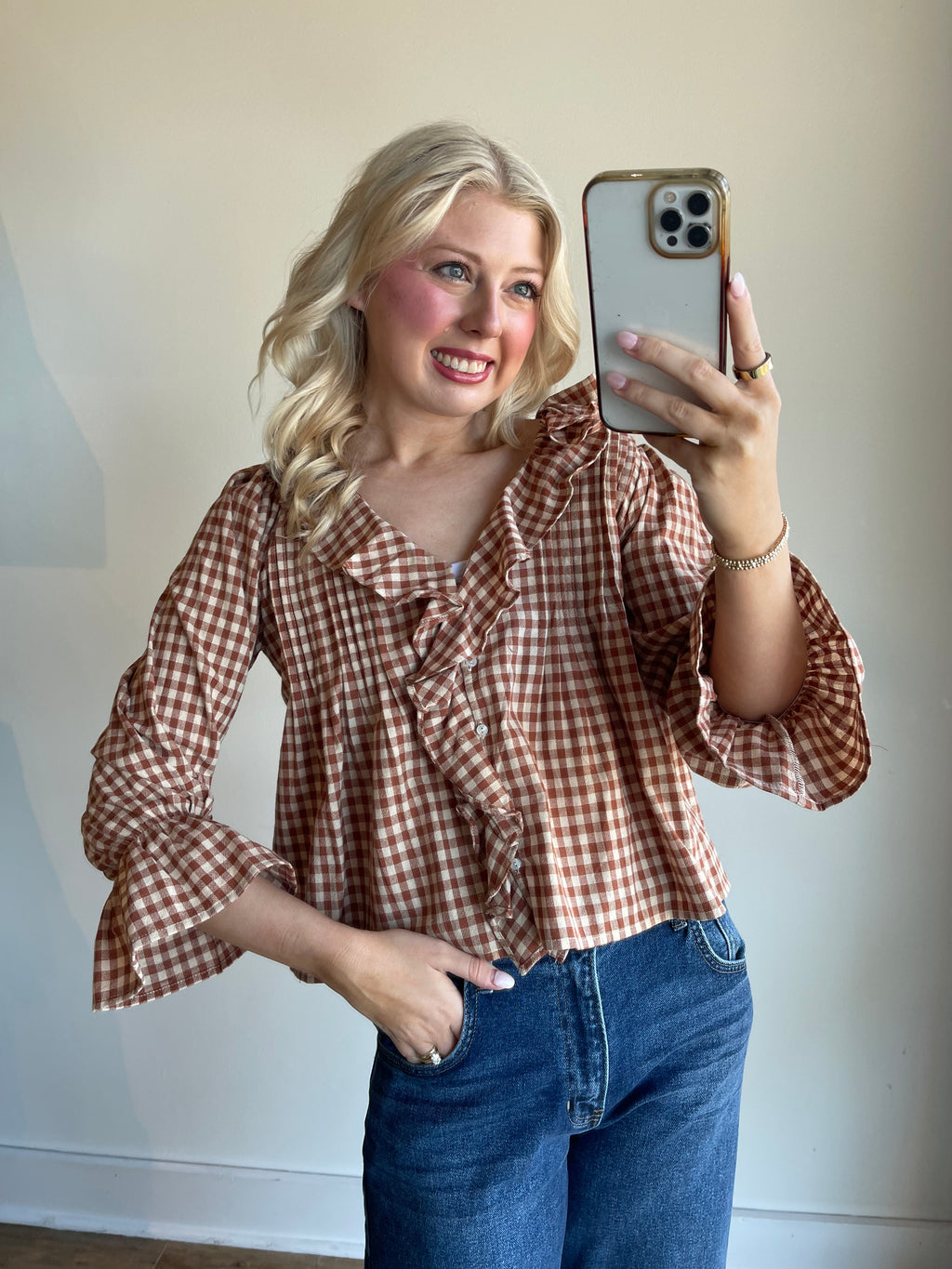 Hazel Gingham Ruffle Blouse