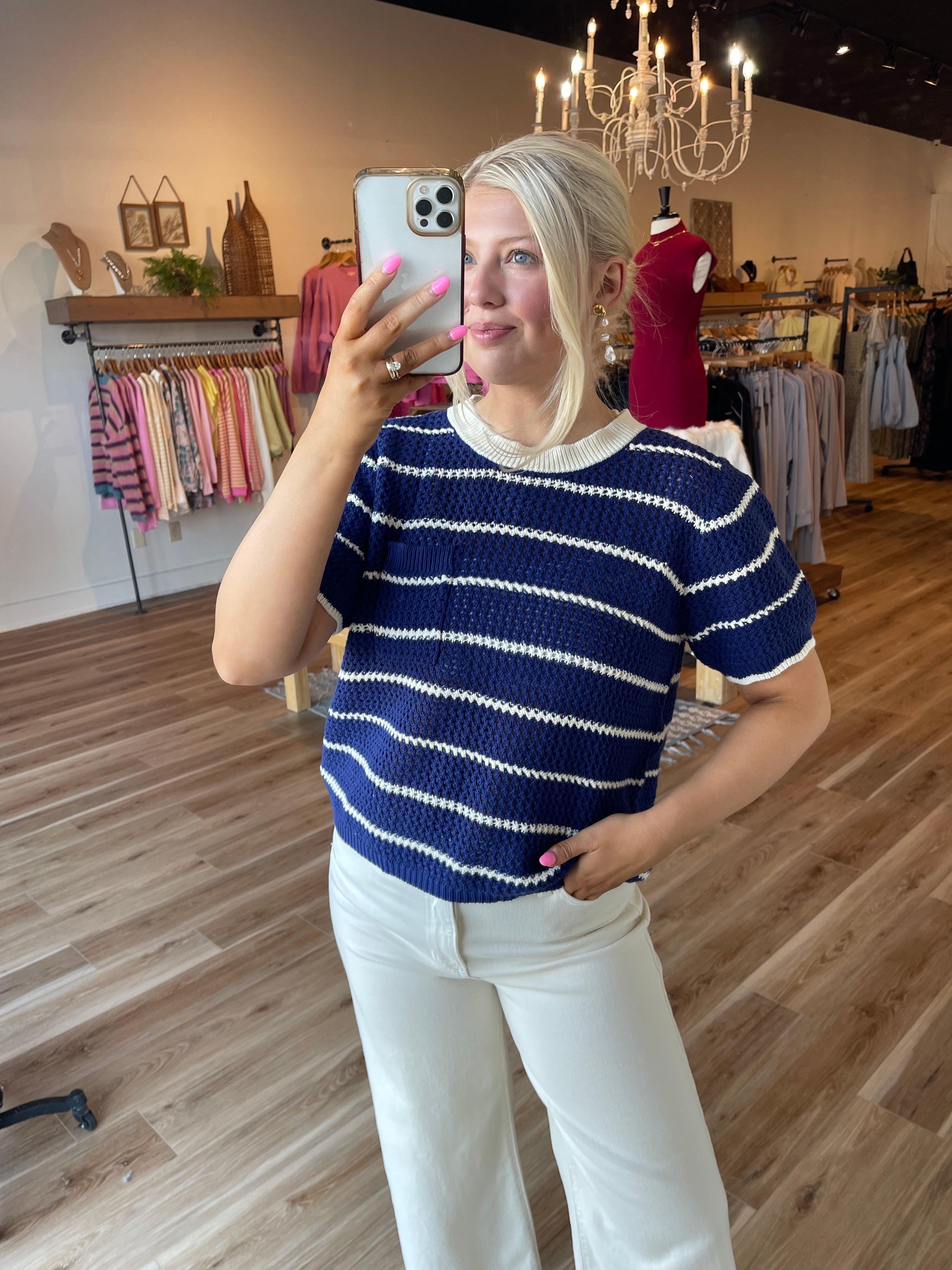 Dannah Stripe Crochet Sweater