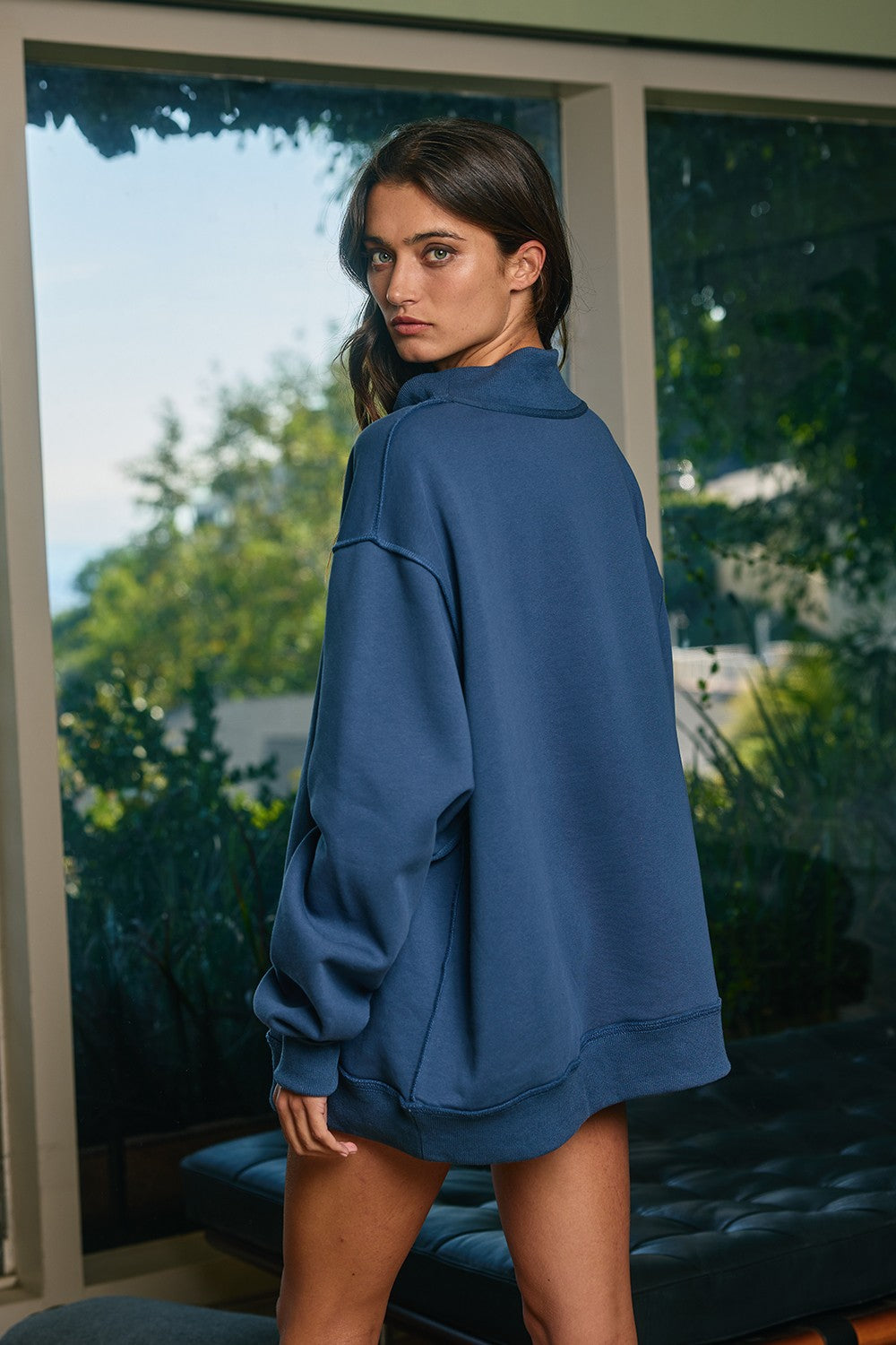 Solid Mock Neck Sweatshirt
