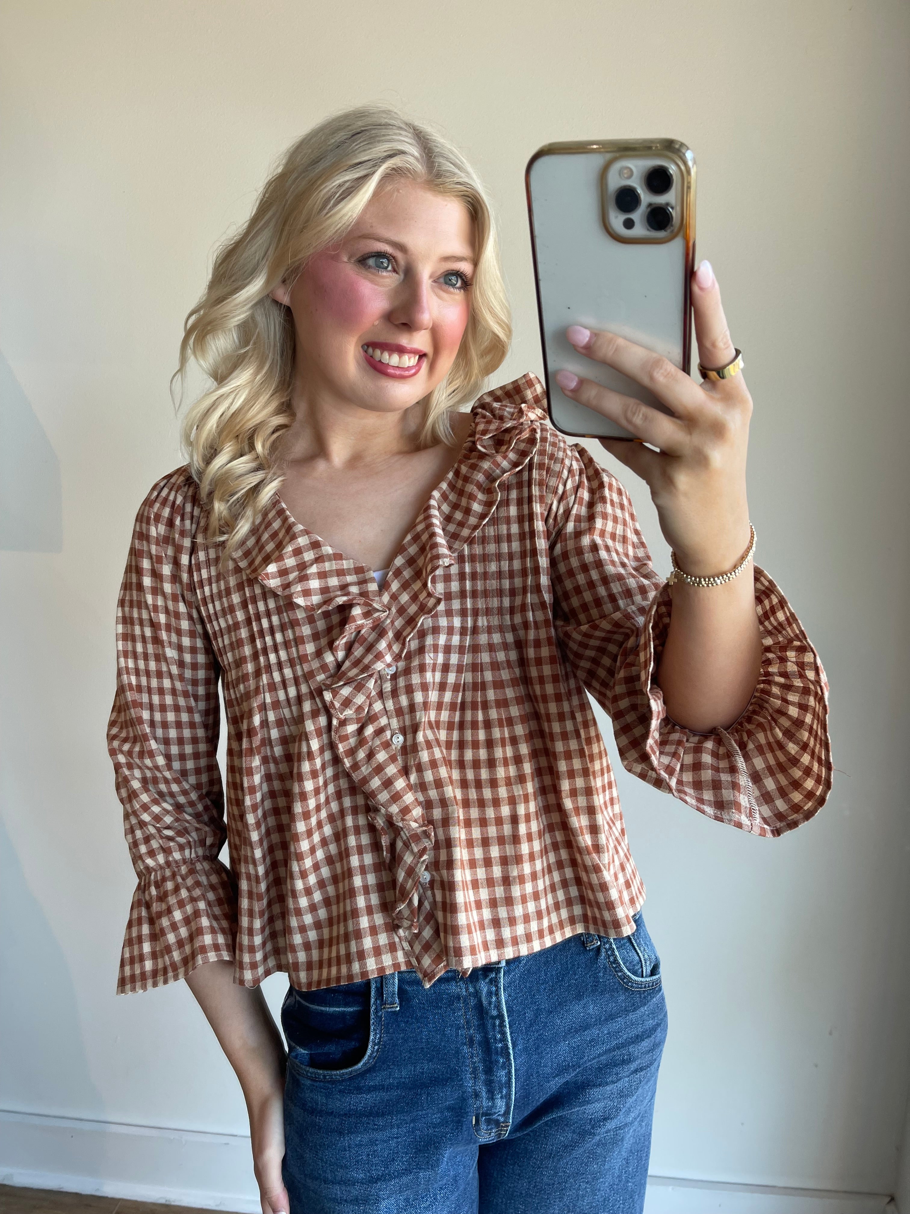 Hazel Gingham Ruffle Blouse