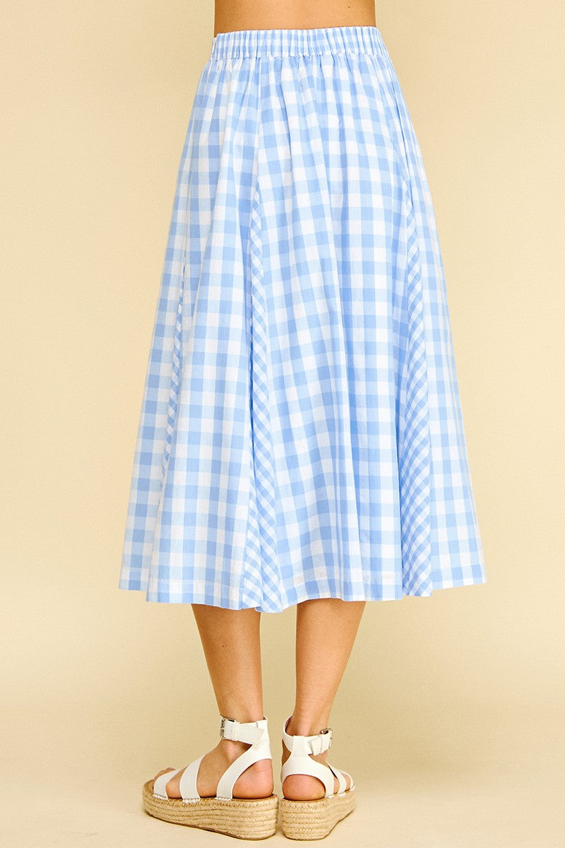 Gingham Pleated Midi Skirt