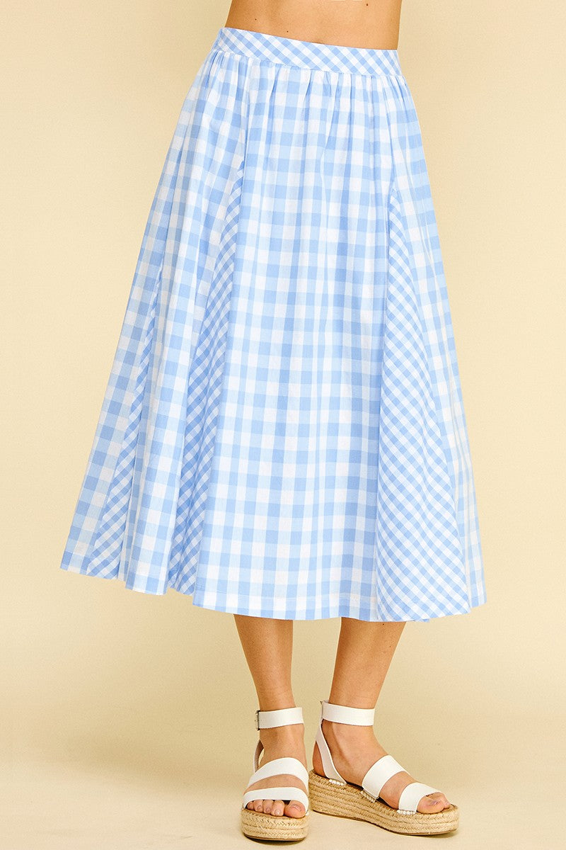 Gingham Pleated Midi Skirt