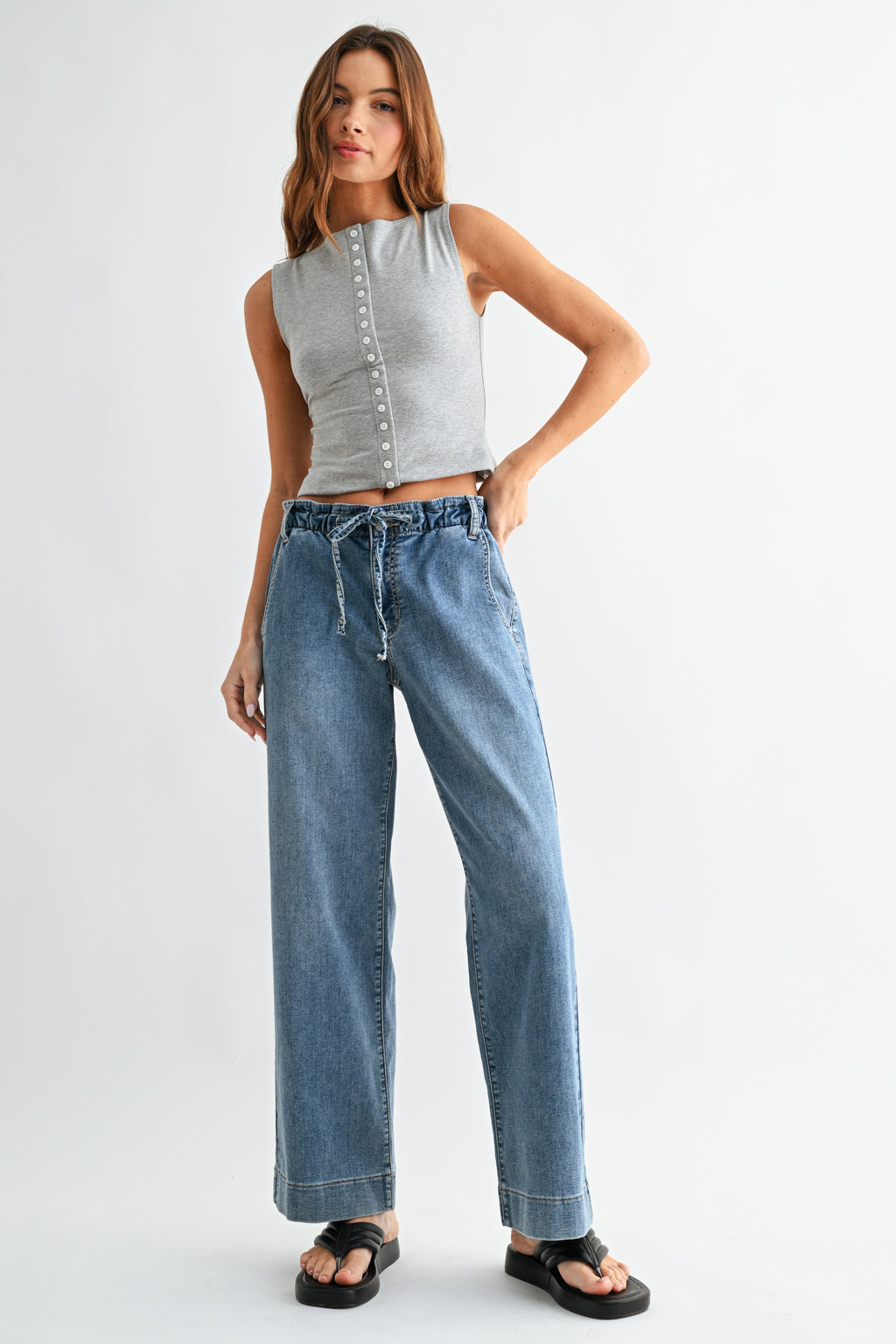 Drawstring Wide Leg Jeans