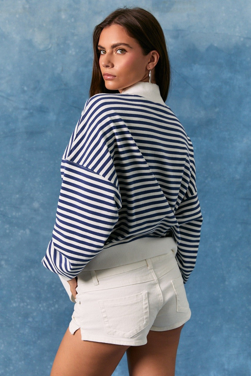 "USA" Striped Mockneck