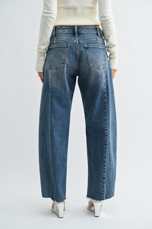 Pleated Barrel Two Toned Jeans