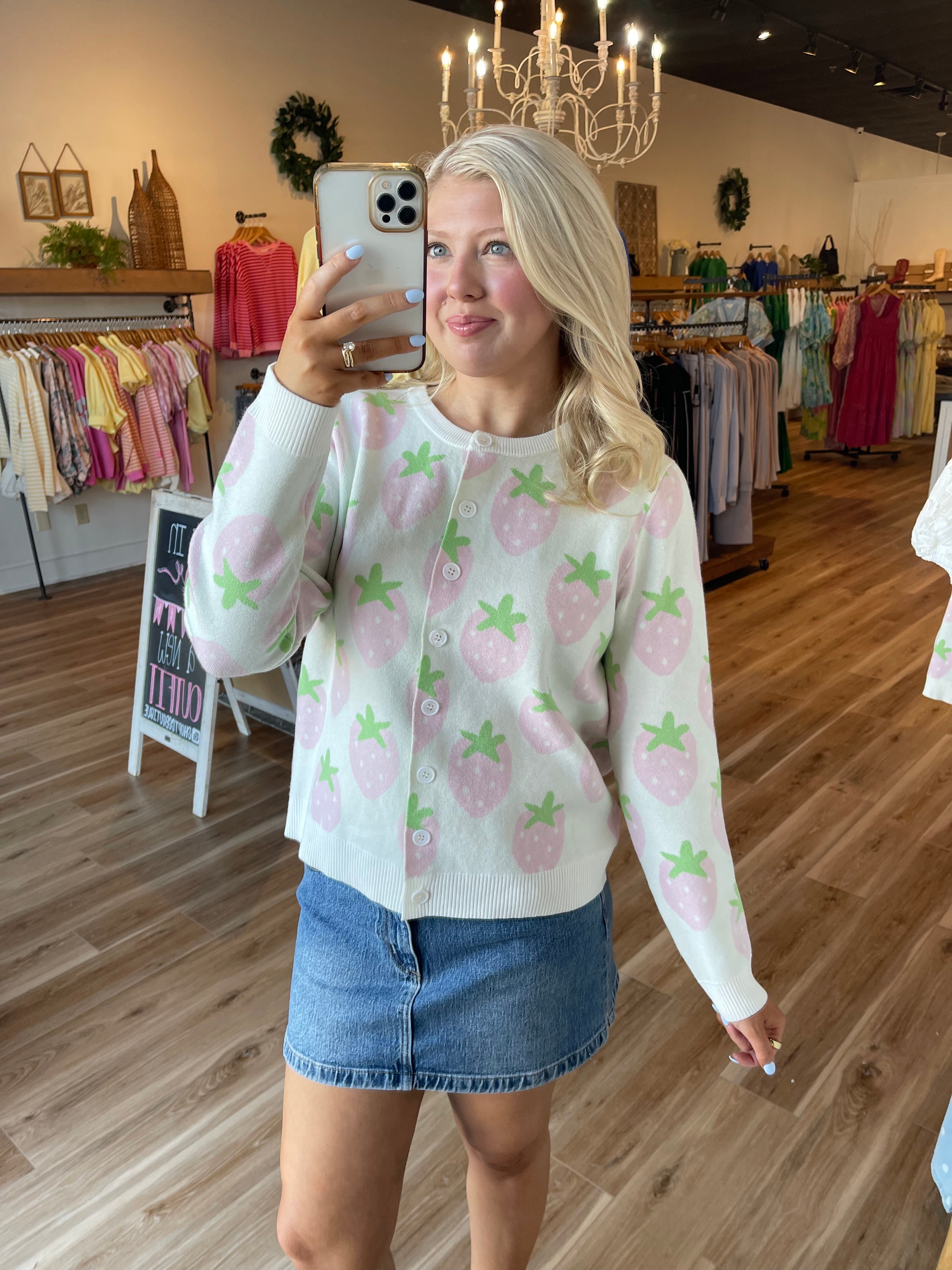 Strawberry Button Sweater