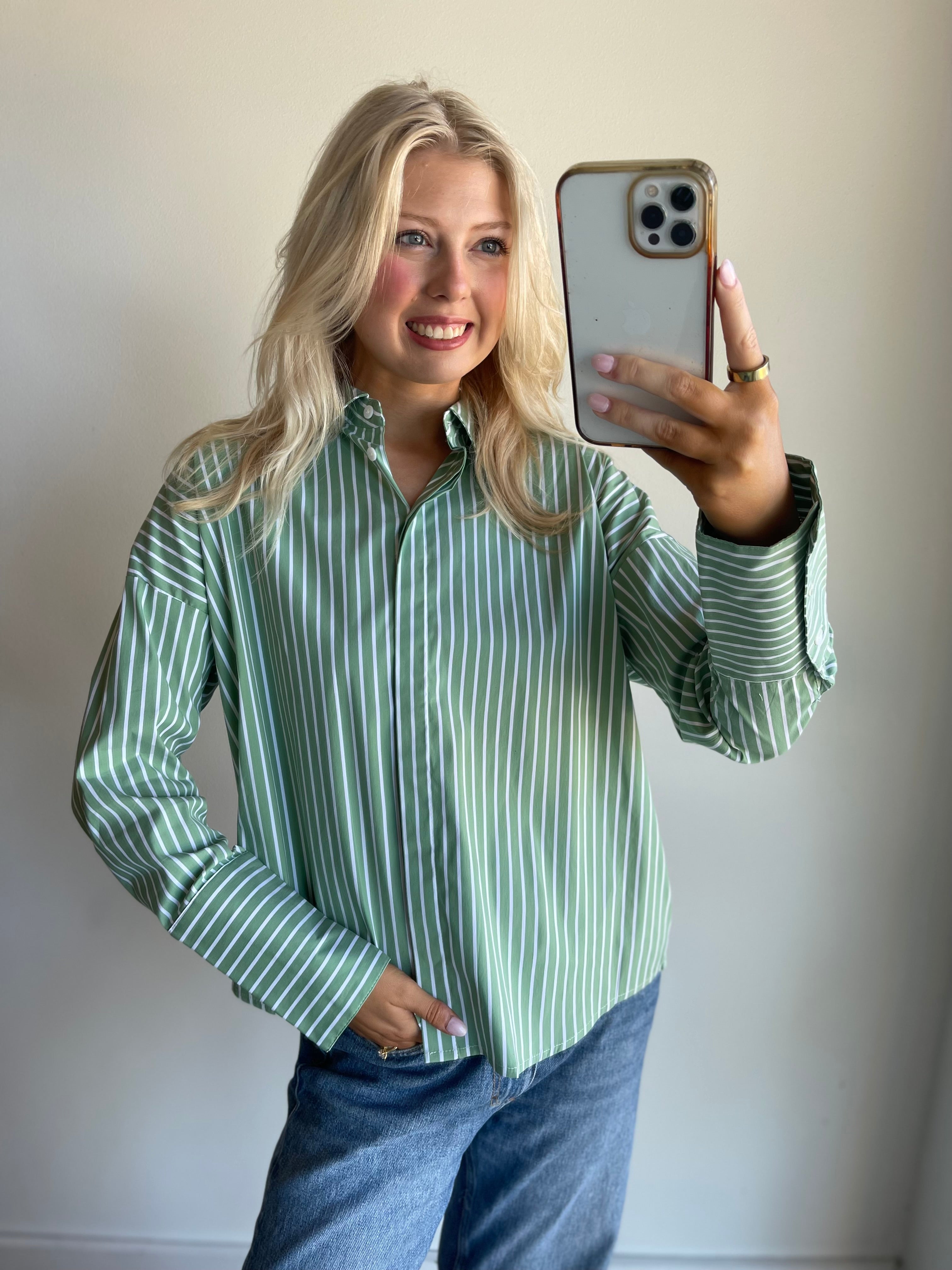 Sage Stripe Button Down Shirt