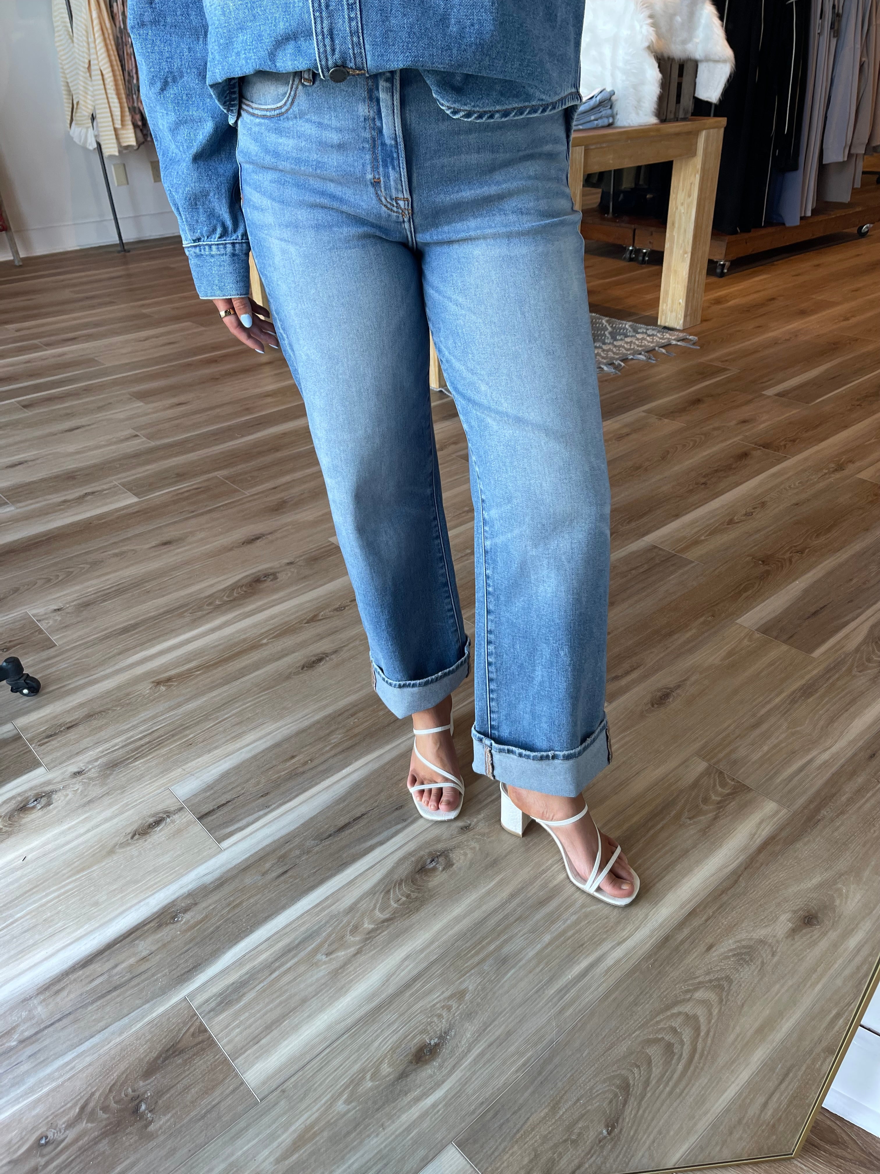 Ella Mid Rise Cuffed Denim