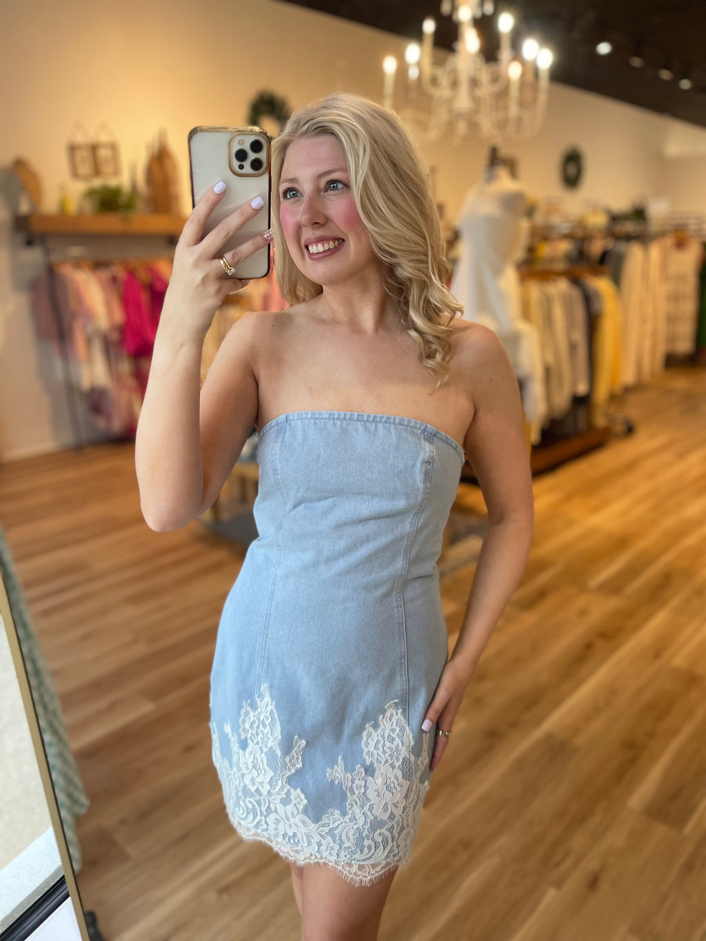 Lacy Denim Tube Dress