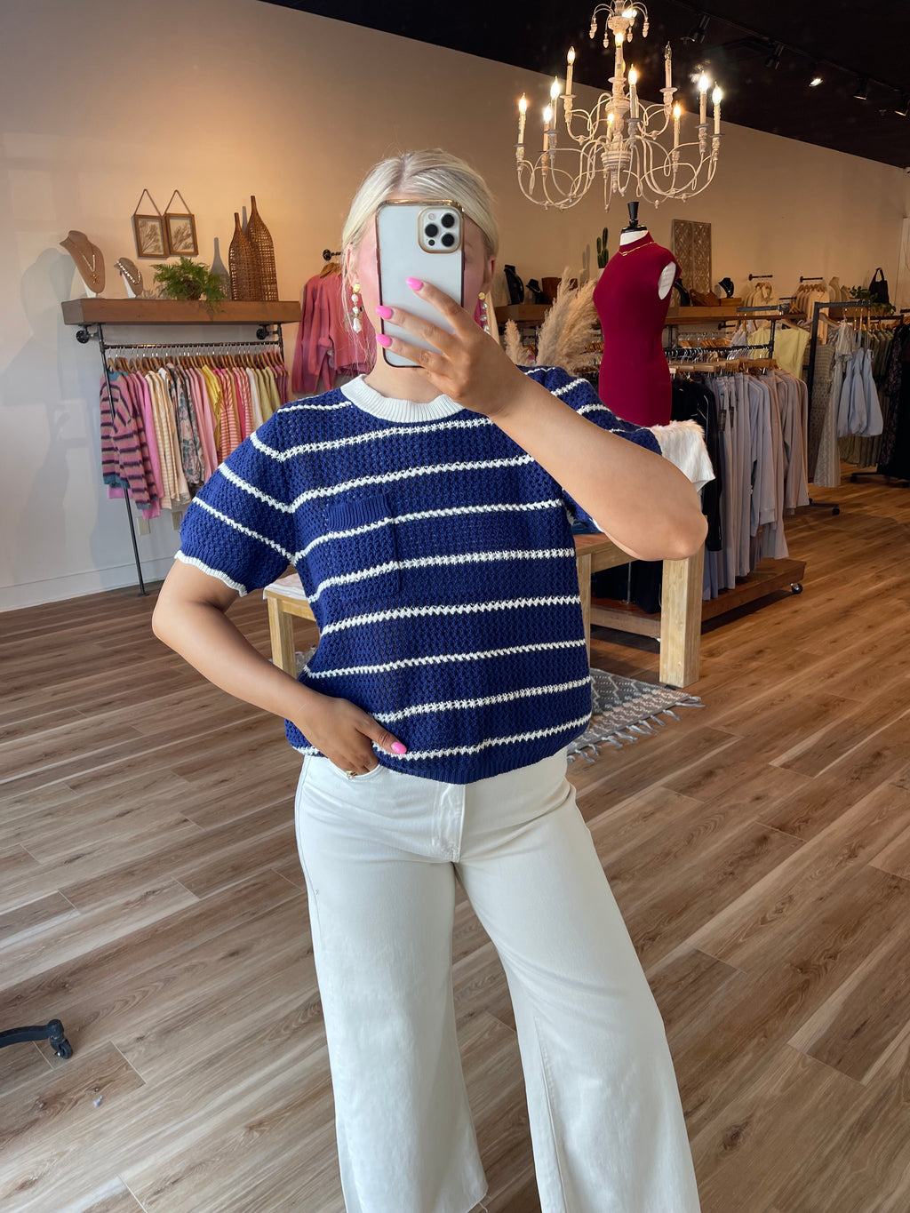 Dannah Stripe Crochet Sweater