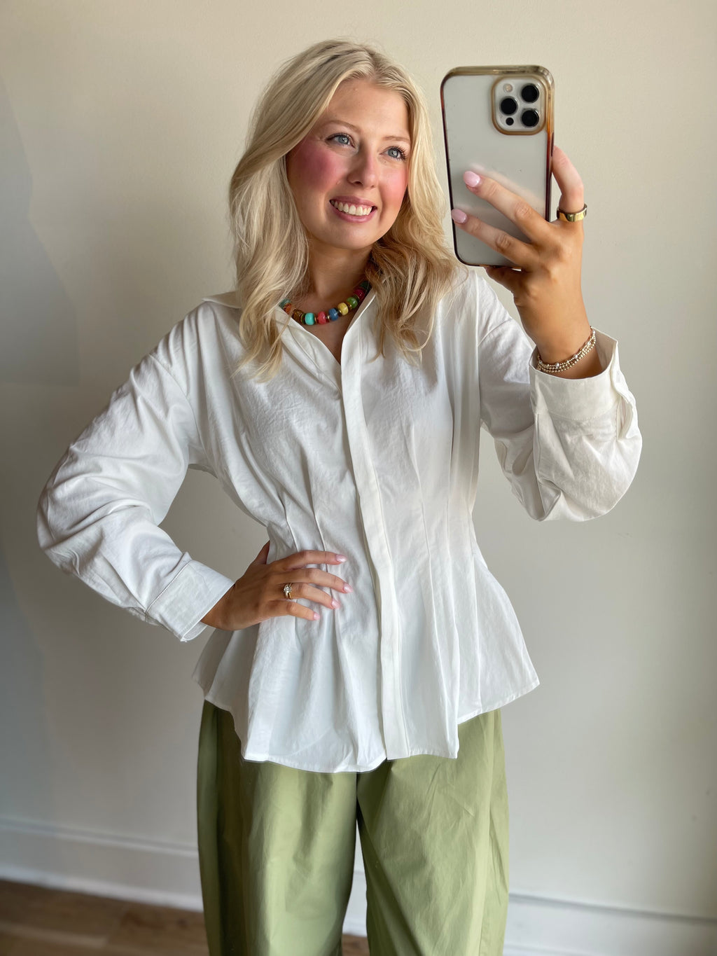 Miranda Pleated Button Down Shirt