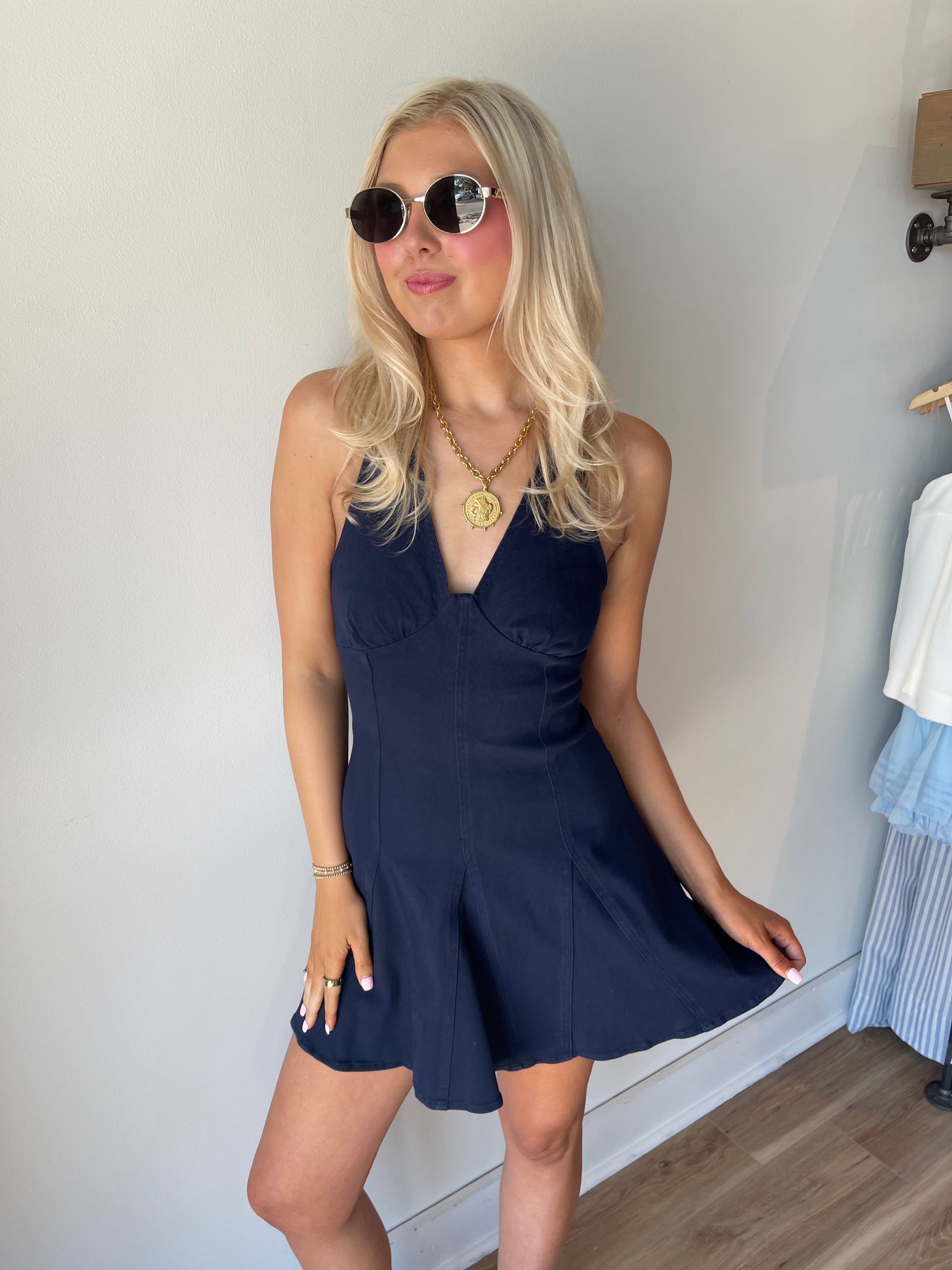 Denim Halter Mini Dress