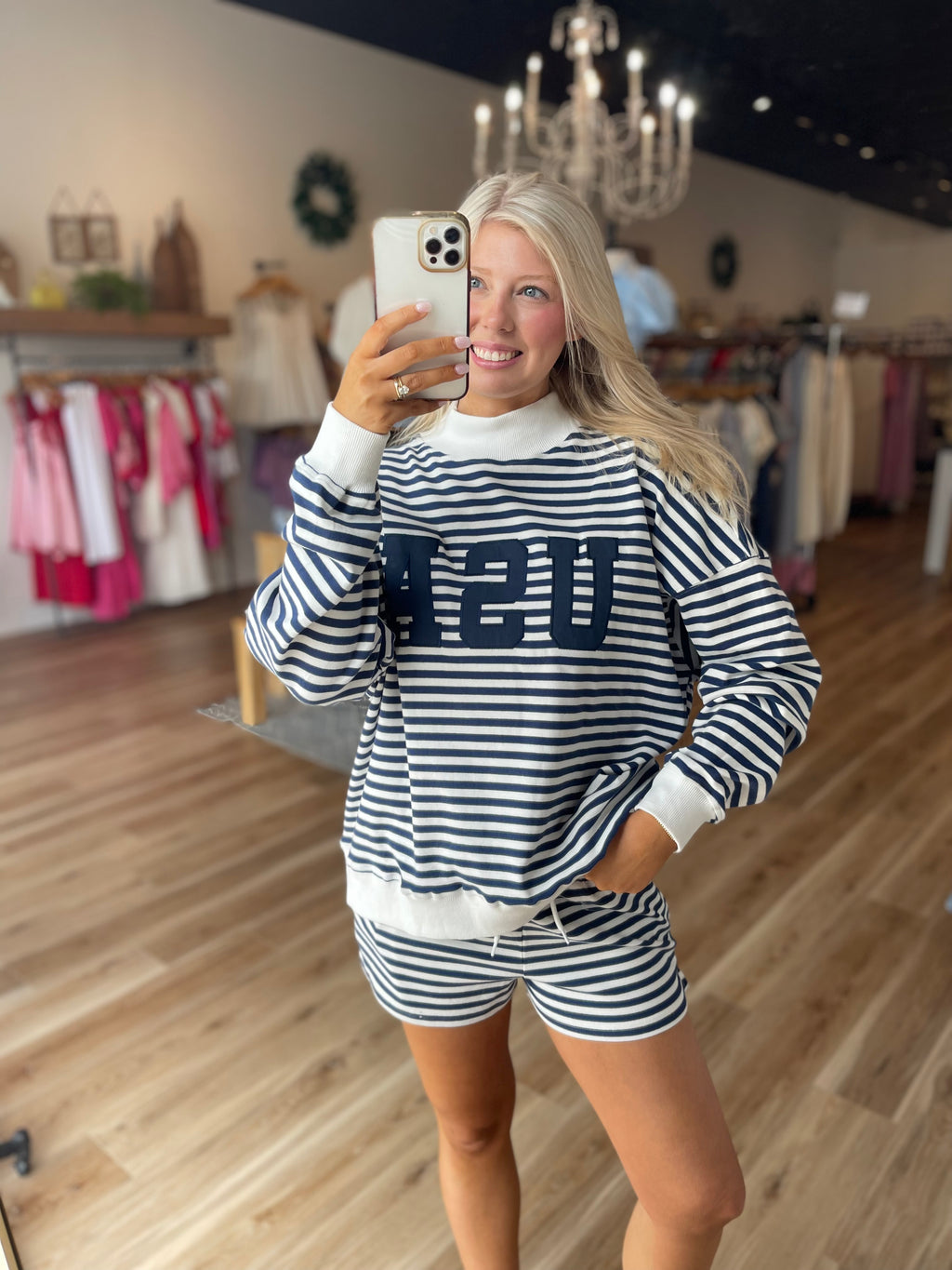 "USA" Striped Mockneck