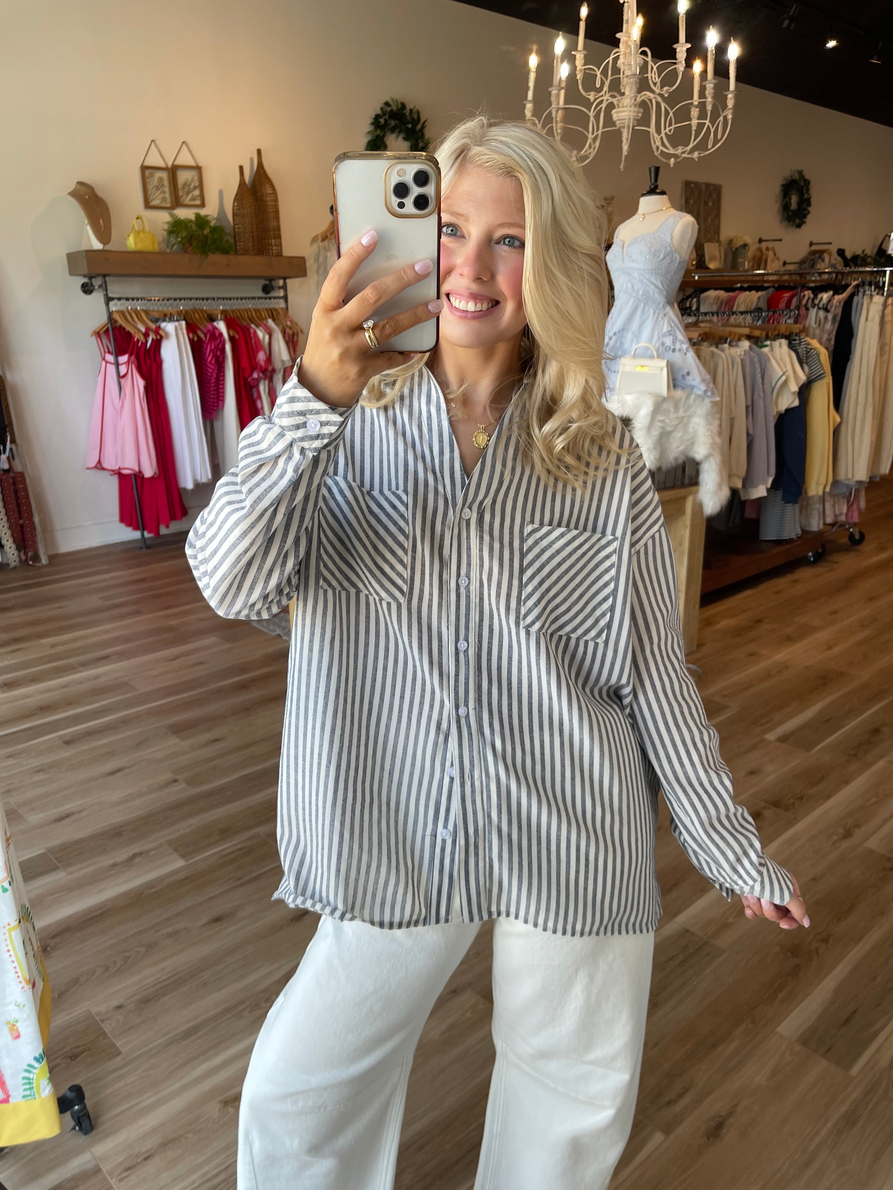 Mya Striped Button Down Top