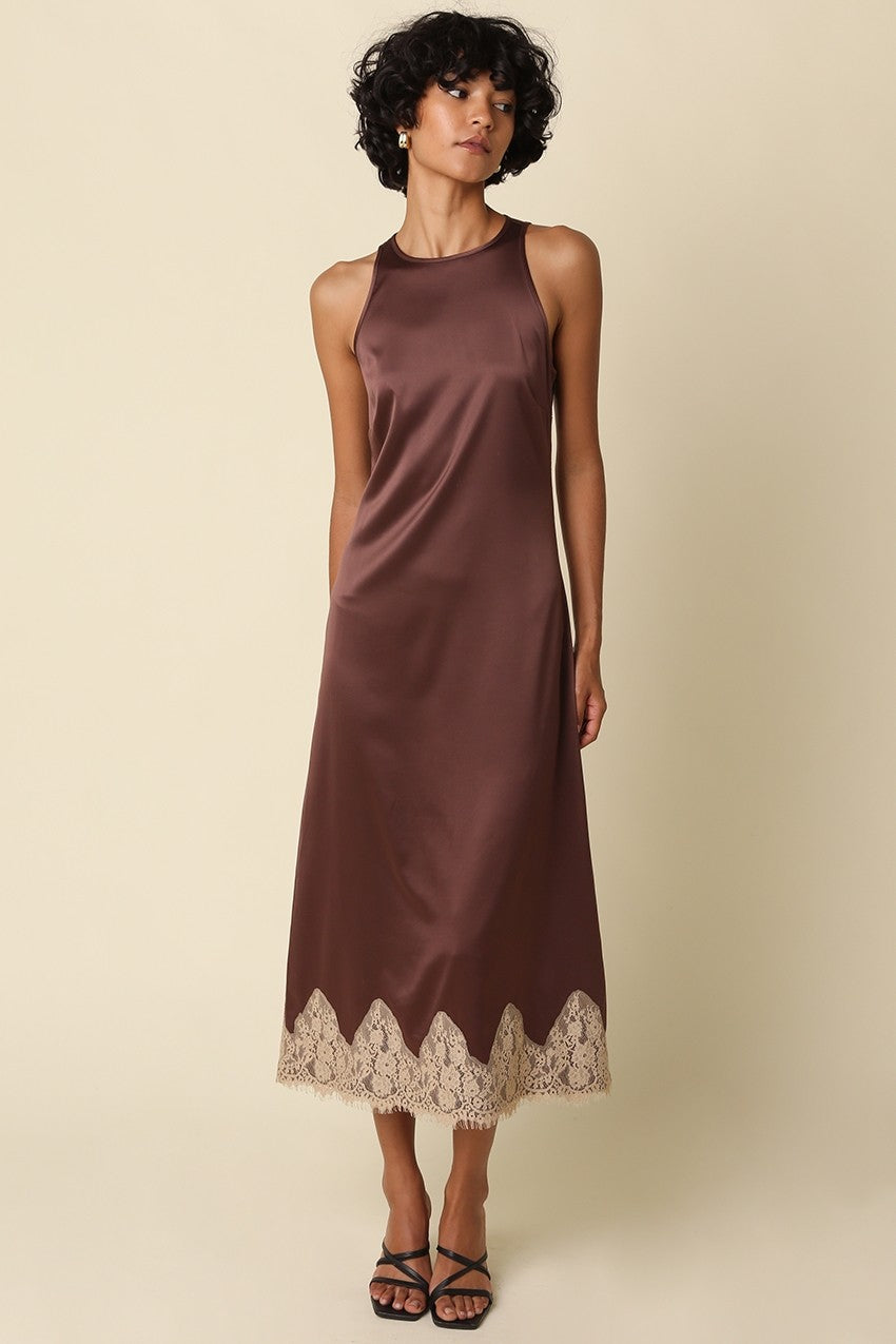 Zoe Lace Trim Satin Dress