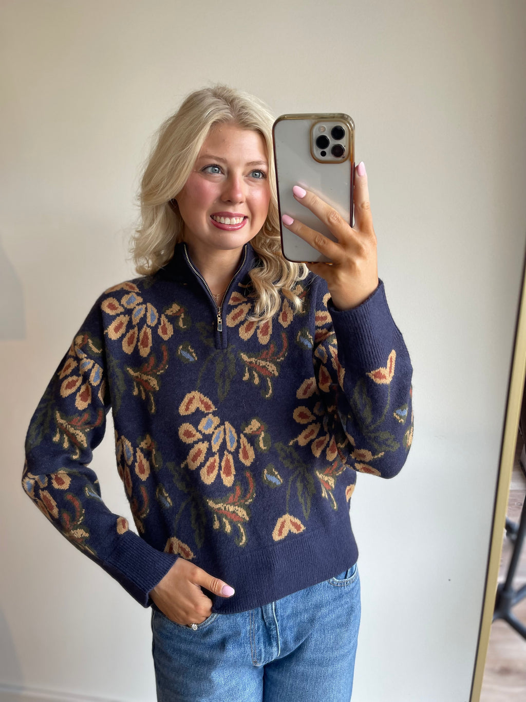 Cheyanne Jacquard Half Zip Sweater
