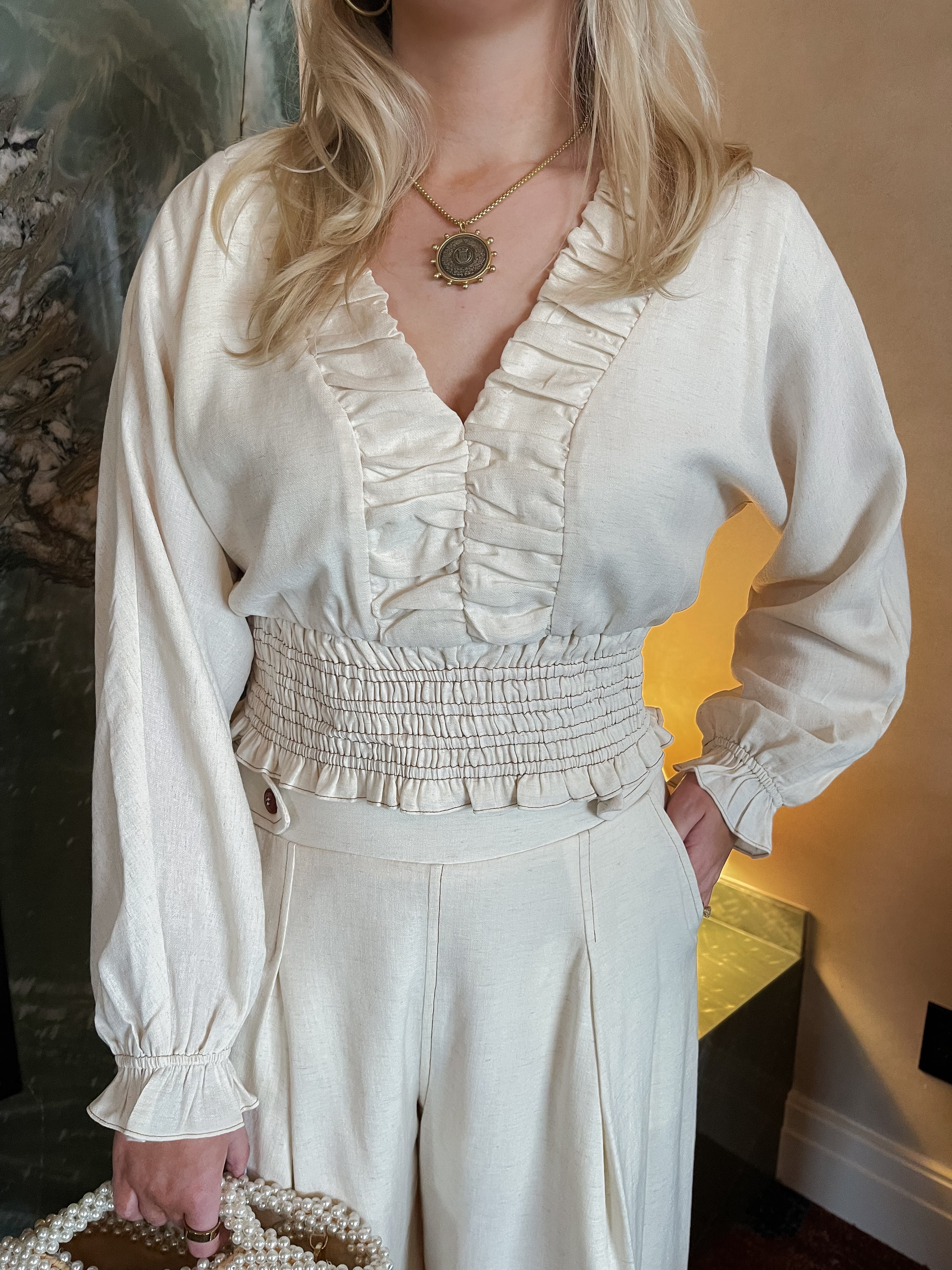 Maeve Linen Smocked Top