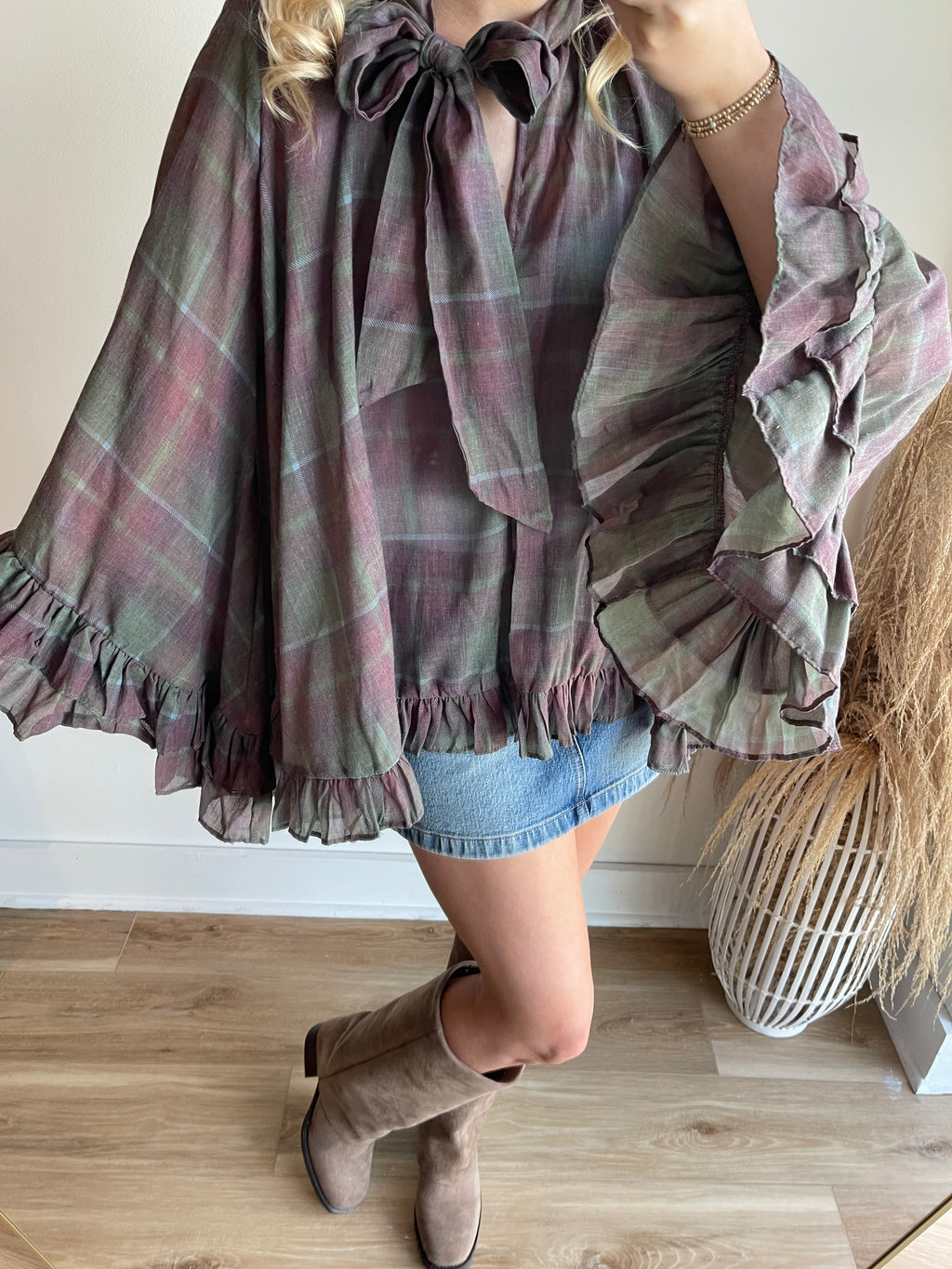 Addie Plaid Poncho Top