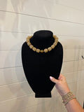 Taupe Cube Bead Necklace with Gold Ball