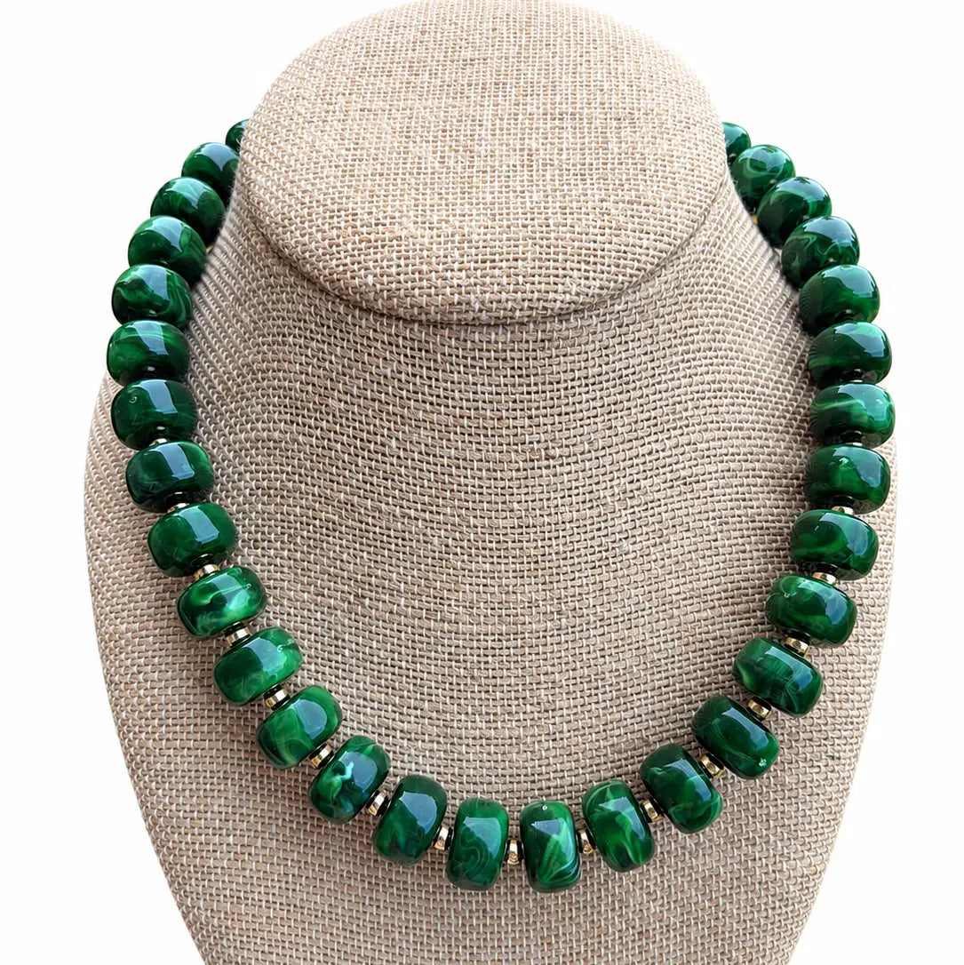 Emerald Round Beaded Necklace