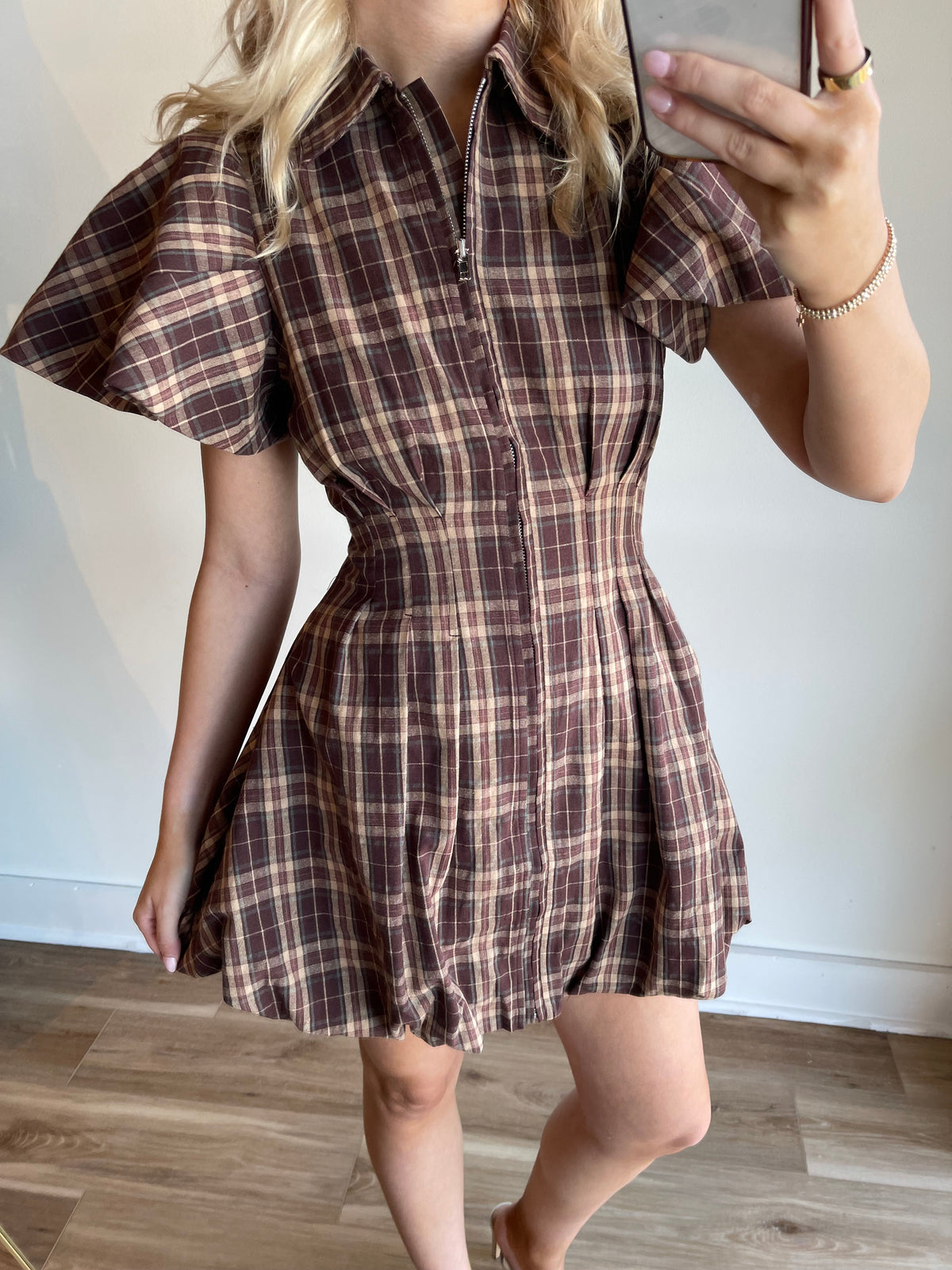 Jean Plaid Bubble Mini Dress