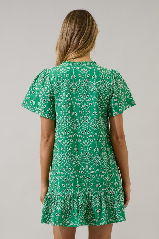 Verde Eyelet Mini Dress