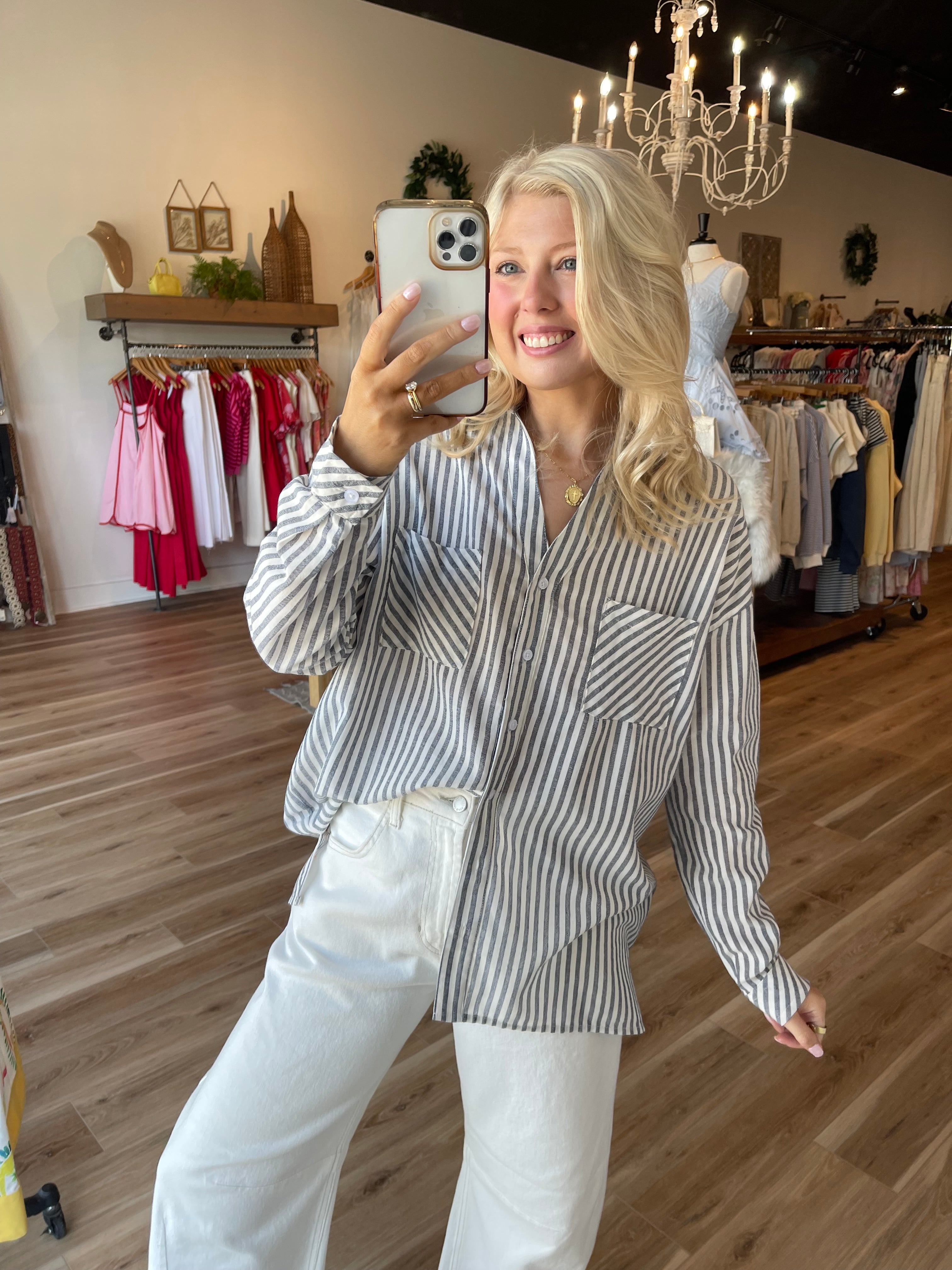 Mya Striped Button Down Top