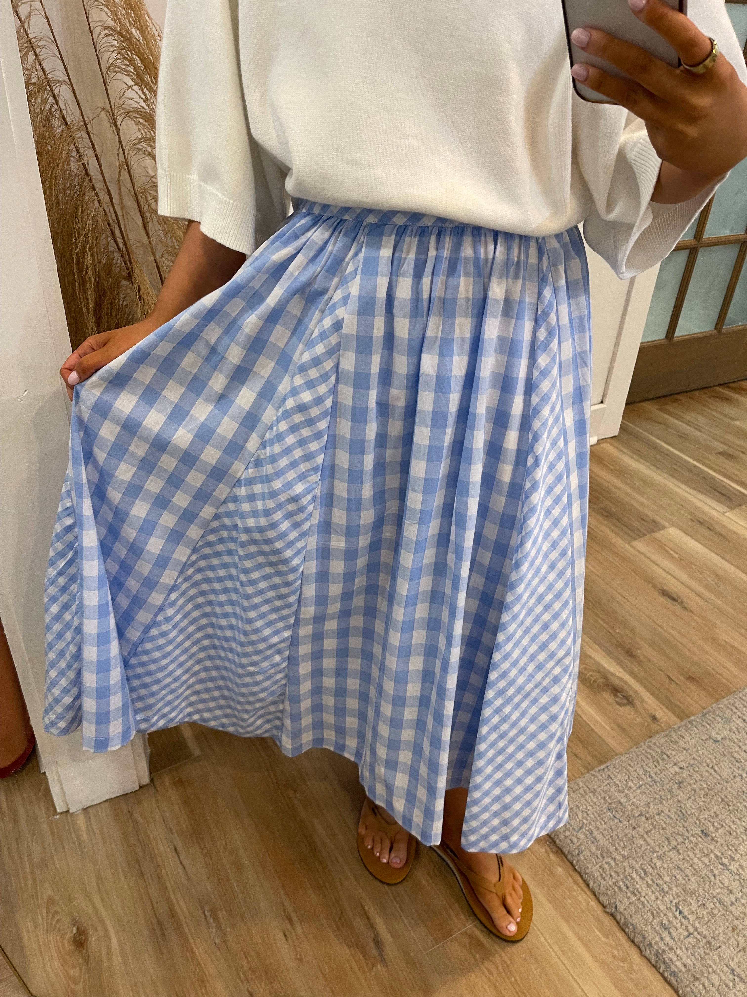 Gingham Pleated Midi Skirt