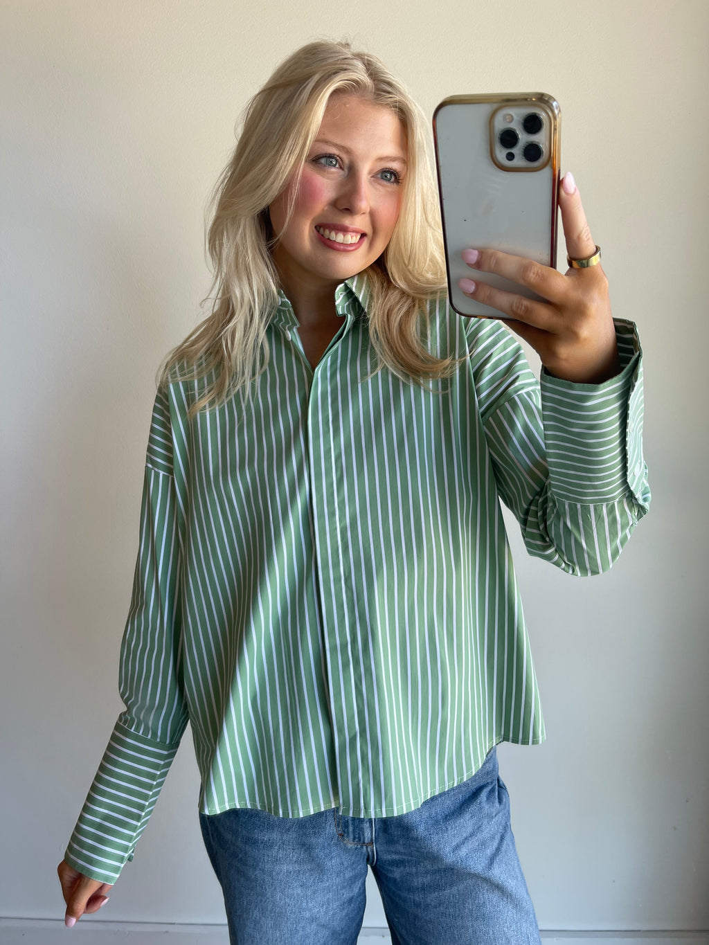Sage Stripe Button Down Shirt
