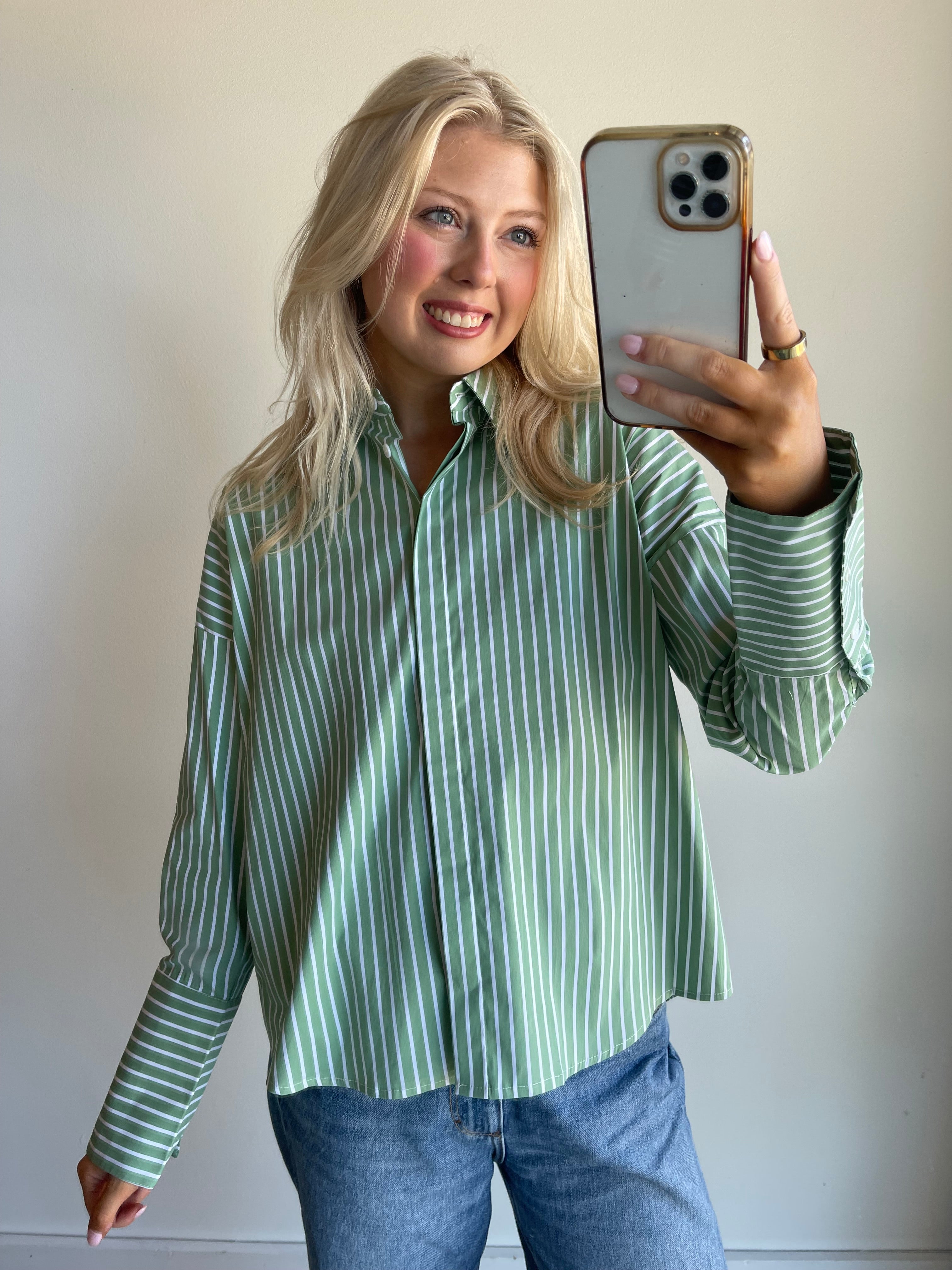 Sage Stripe Button Down Shirt