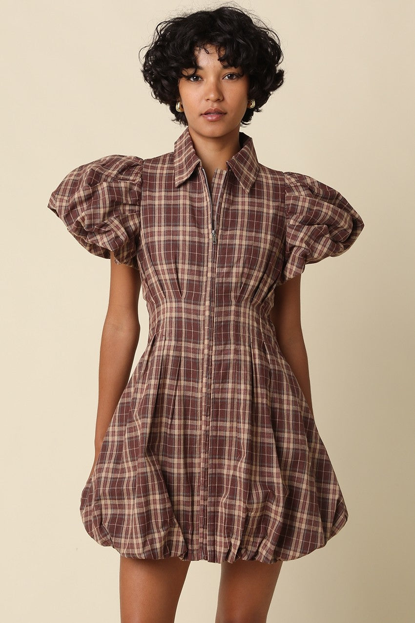 Jean Plaid Bubble Mini Dress