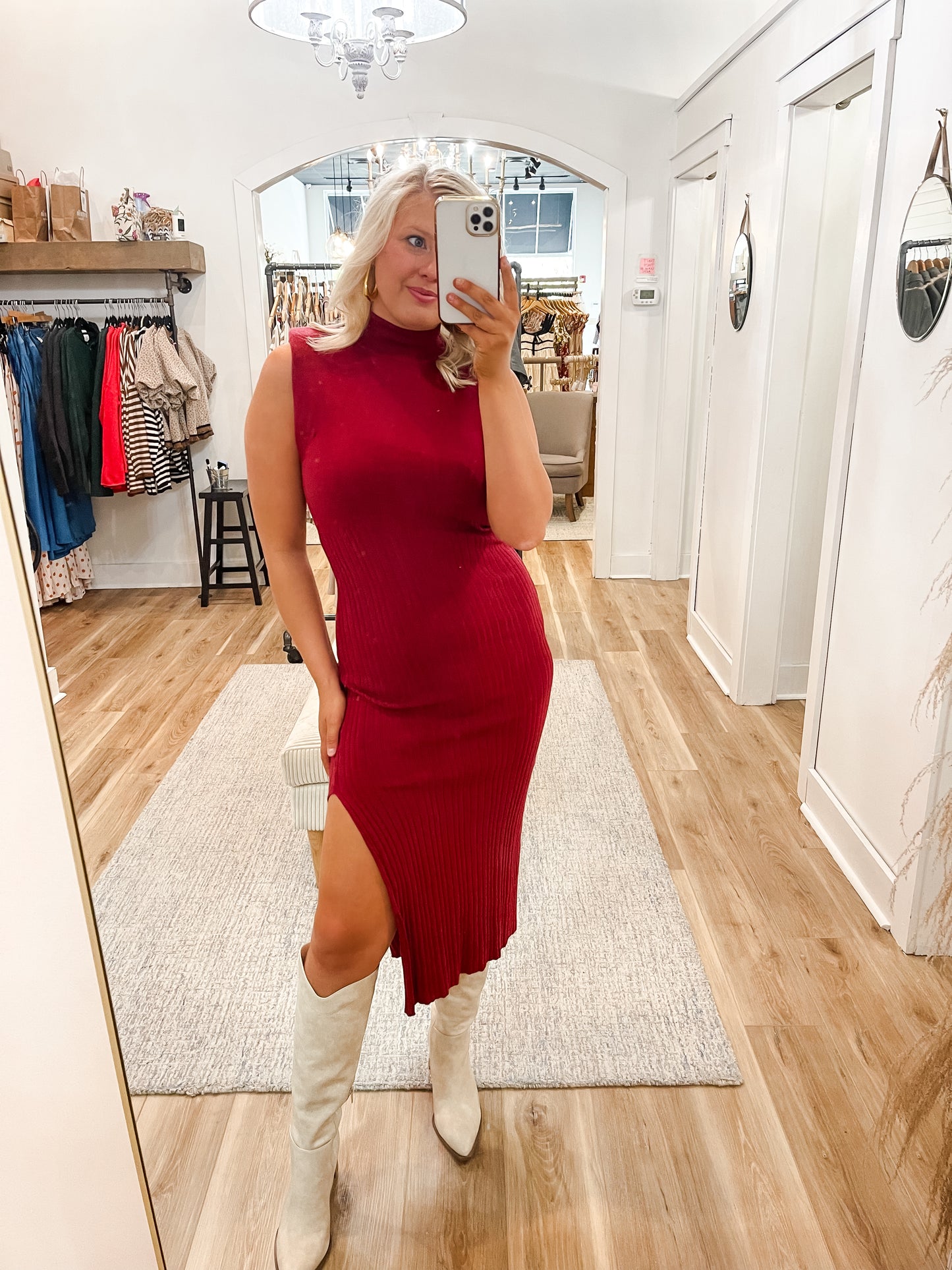 Liv Mock Neck Knit Midi Dress