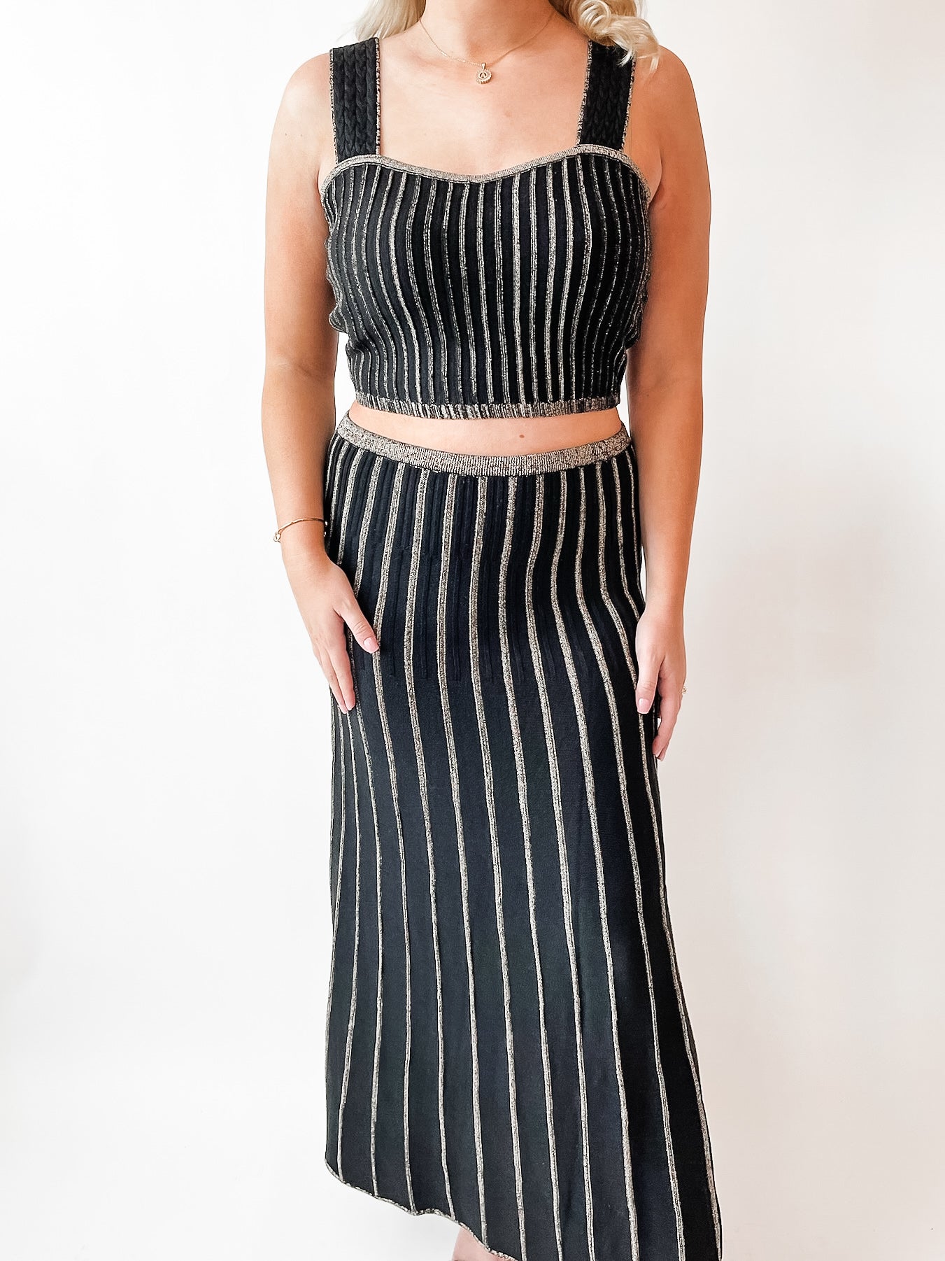 Celia Lurex Stripe Midi Skirt