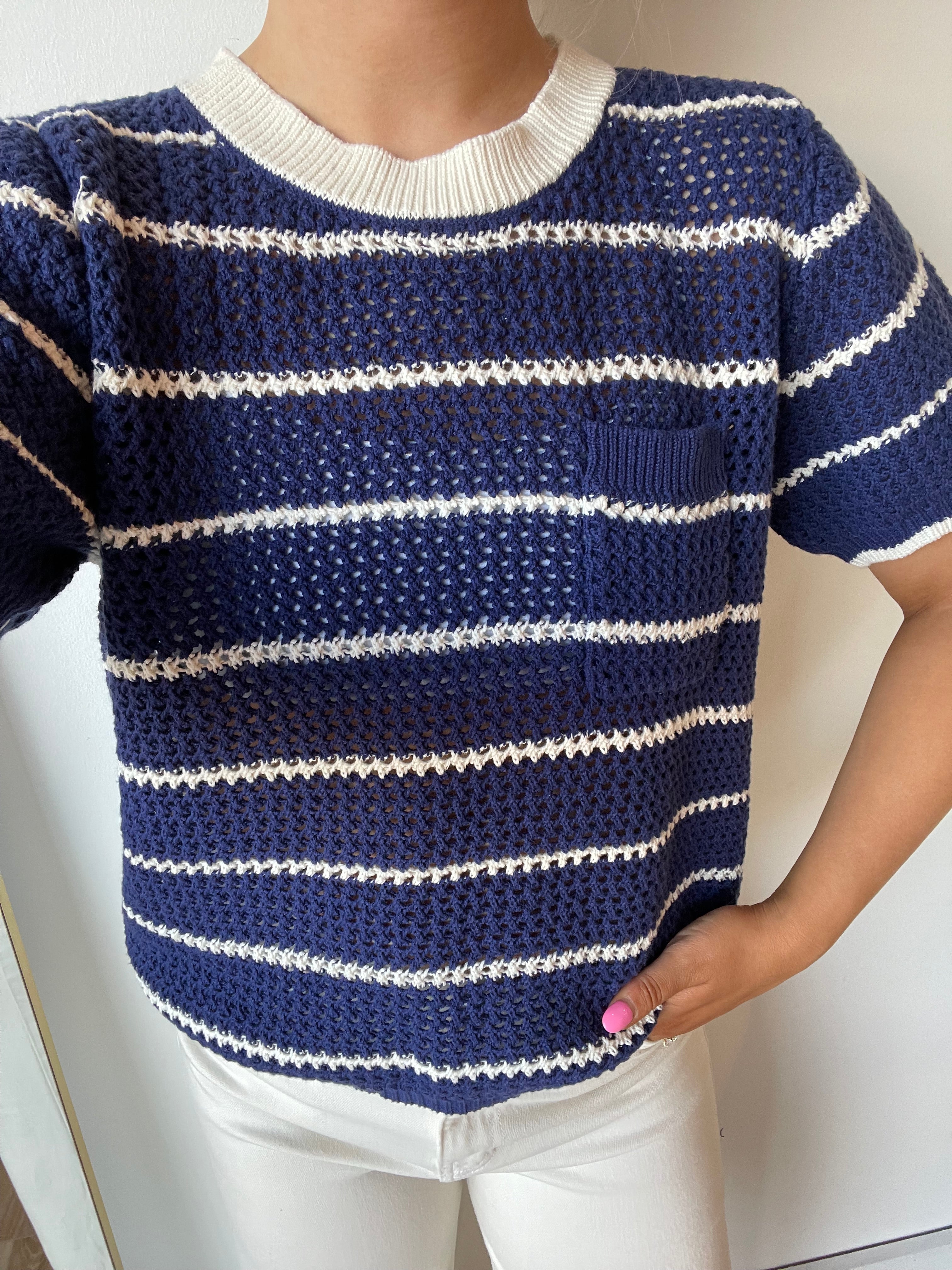 Dannah Stripe Crochet Sweater